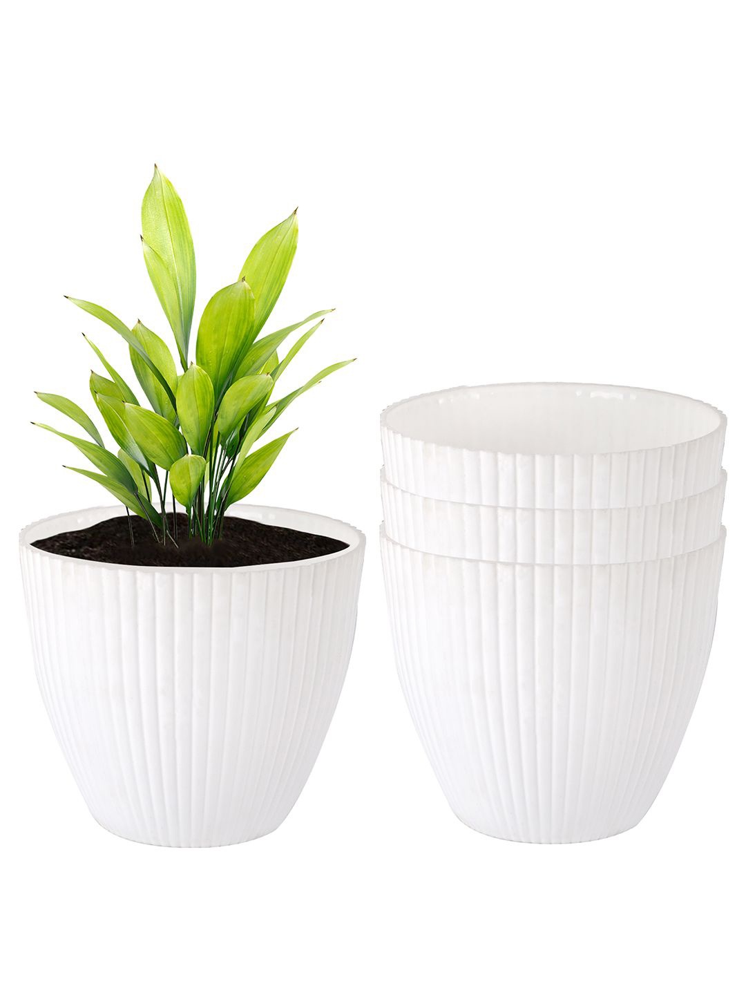 

Kuber Industries White 4 Pieces Textured Planters