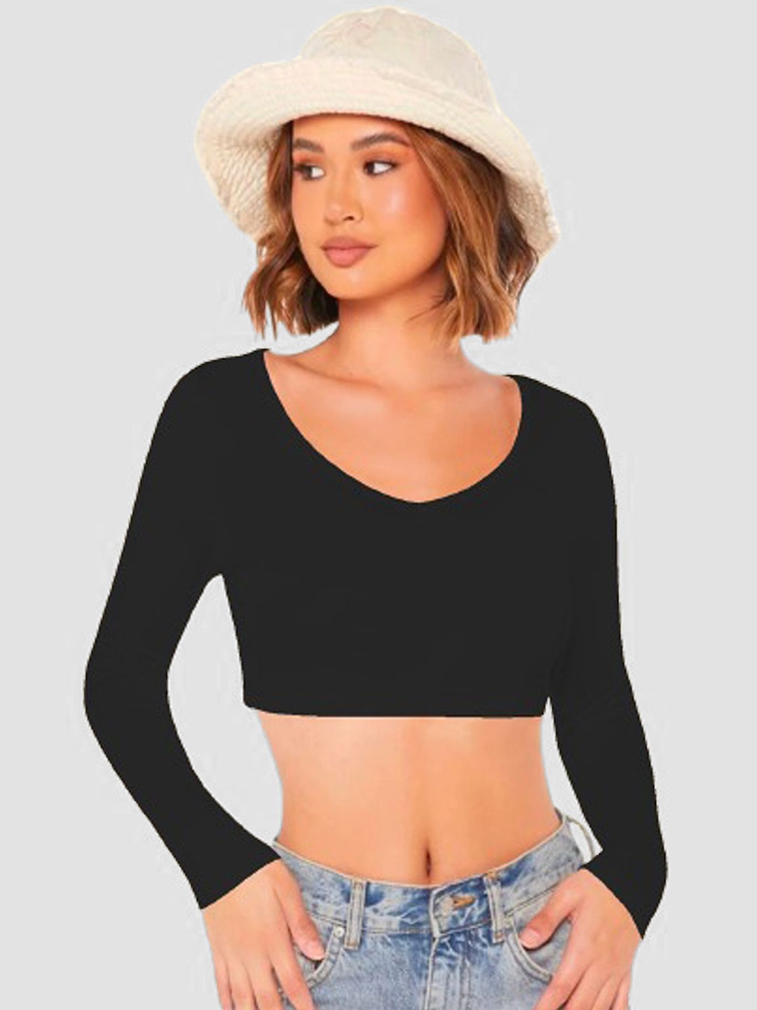 

Dream Beauty Fashion Women V-Neck Fitted Crop Top, Black