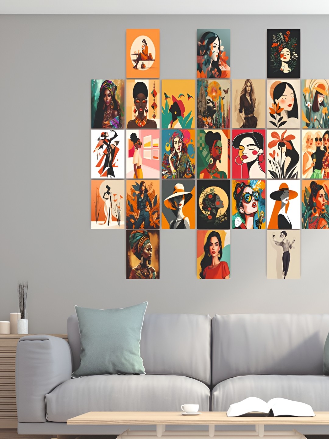 

CVANU Orange And Cream 27 Pieces Cartoon Characters Printed Paper Wall Poster