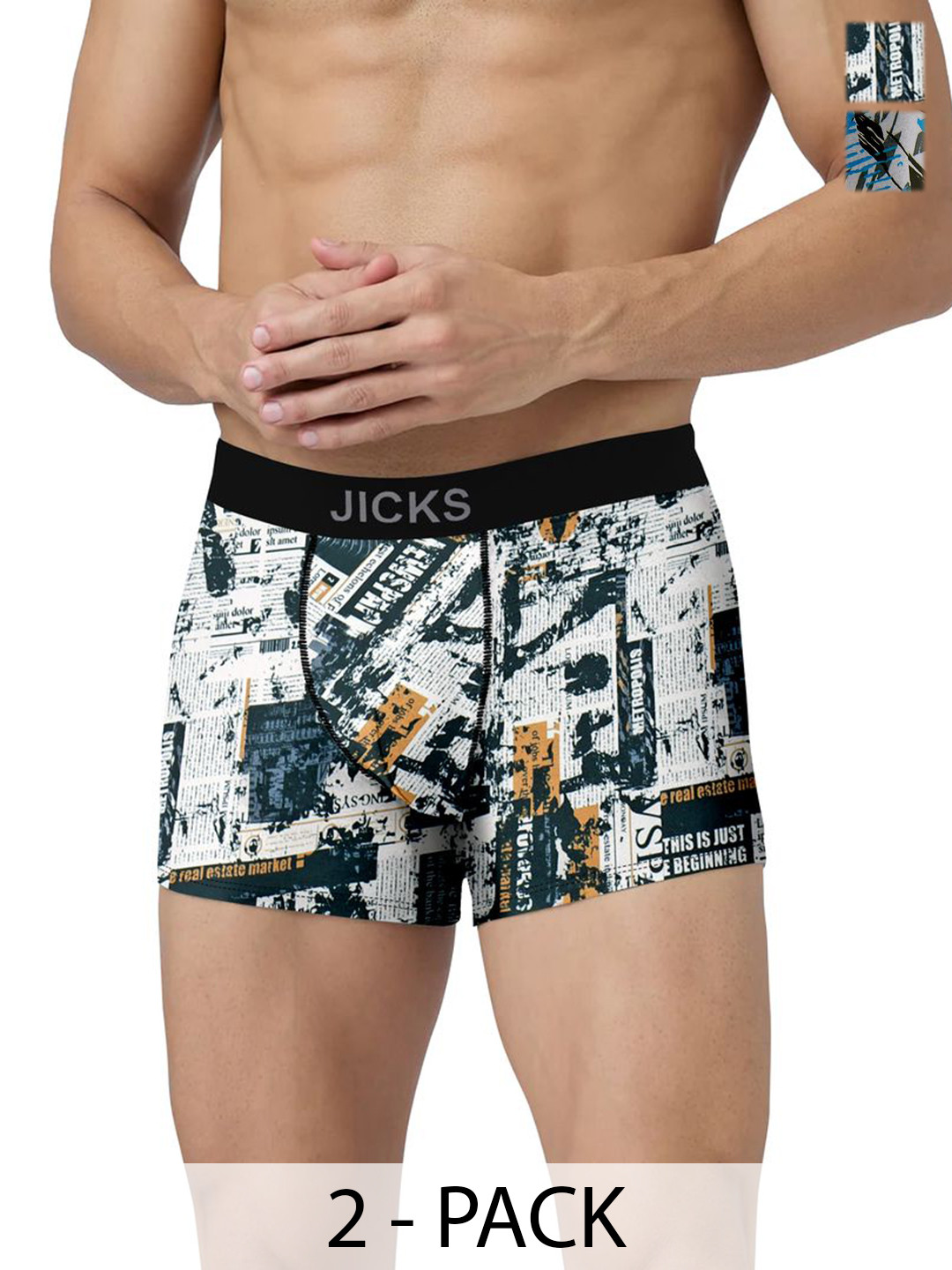

JICKS Pack Of 2 Printed Stretchable Trunks 2_F61_M-Multicolour, Blue