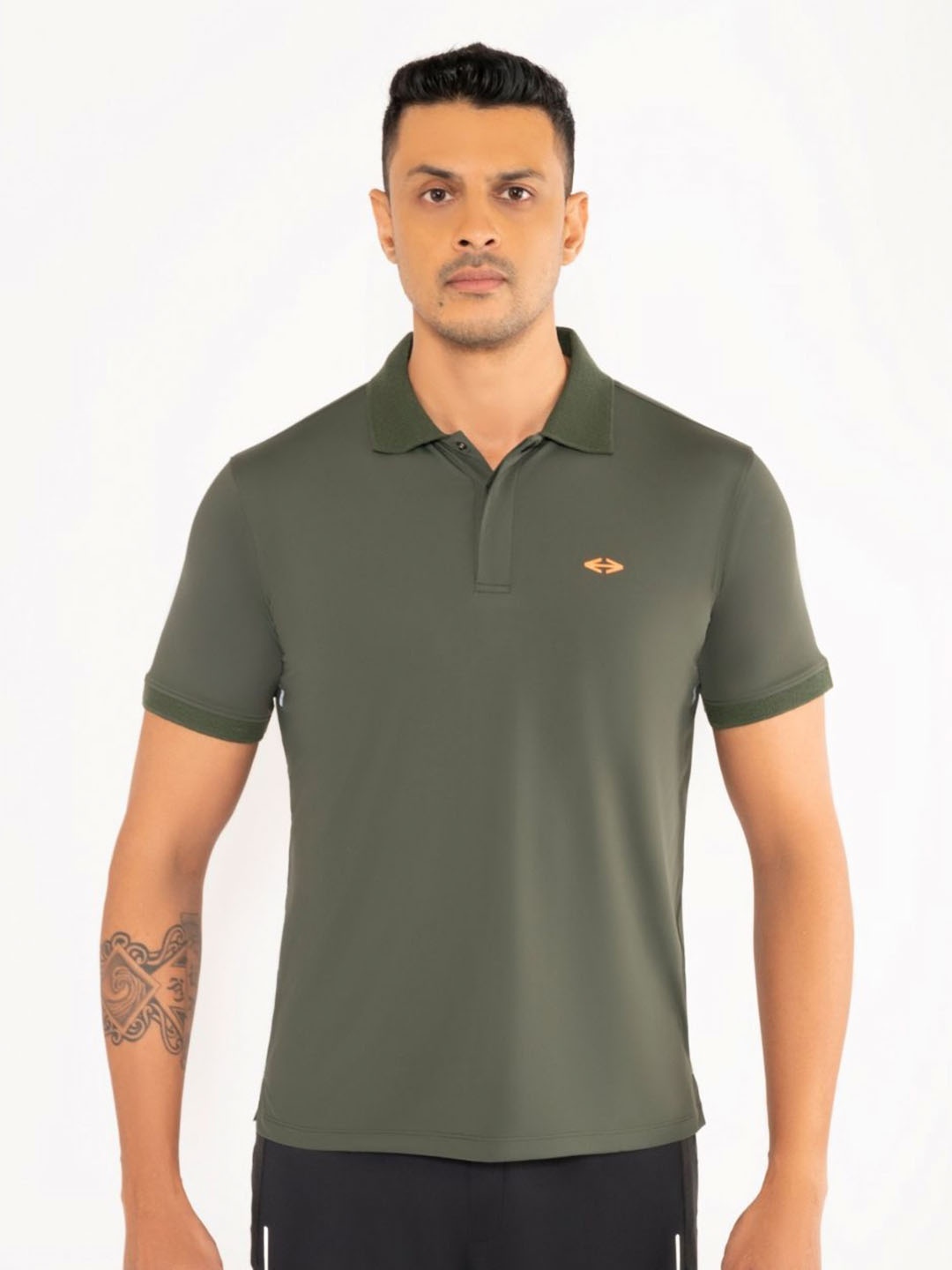 

STRCH Men Anti Odour Solid Polo Collar T-shirt, Olive