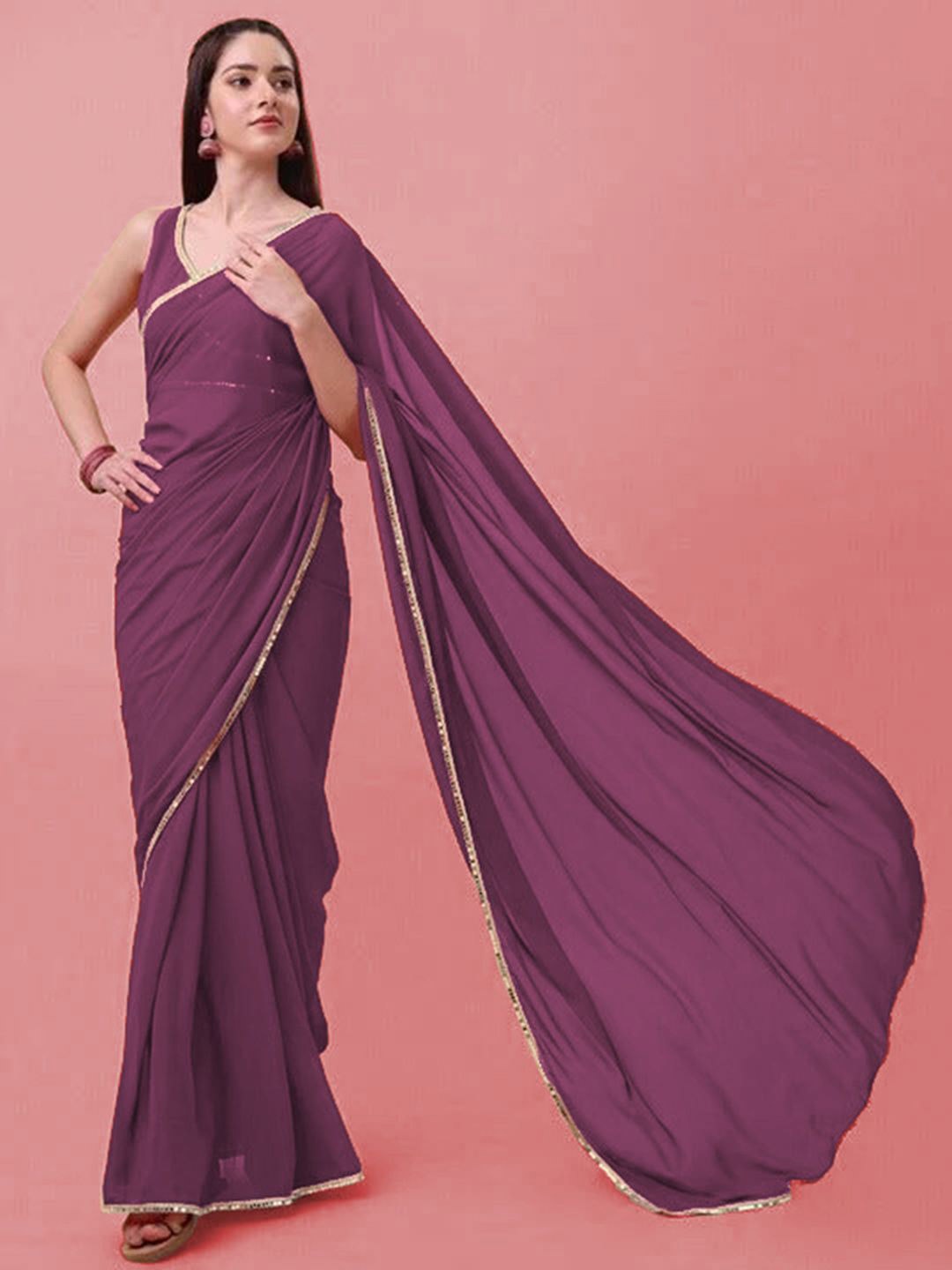 

Rensa Embellished Mirror Work Georgette Saree, Purple