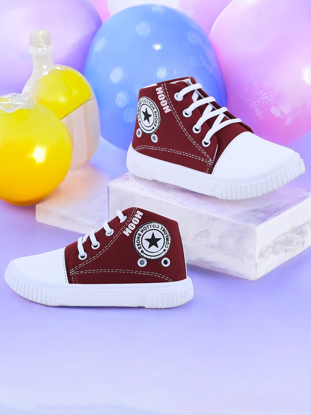 

HOOH Now Comfort in Fashion Unisex Kids Colourblocked High-Top Sneakers, Maroon