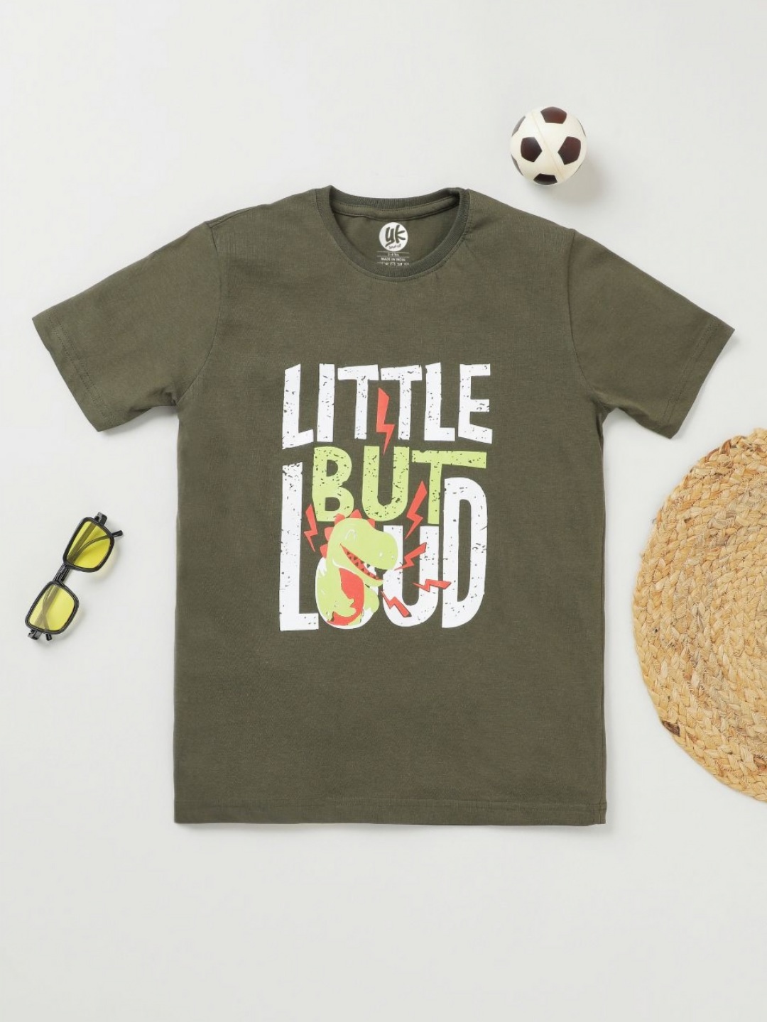 

YK Boys Typography Printed Round Neck Cotton T-shirt, Olive