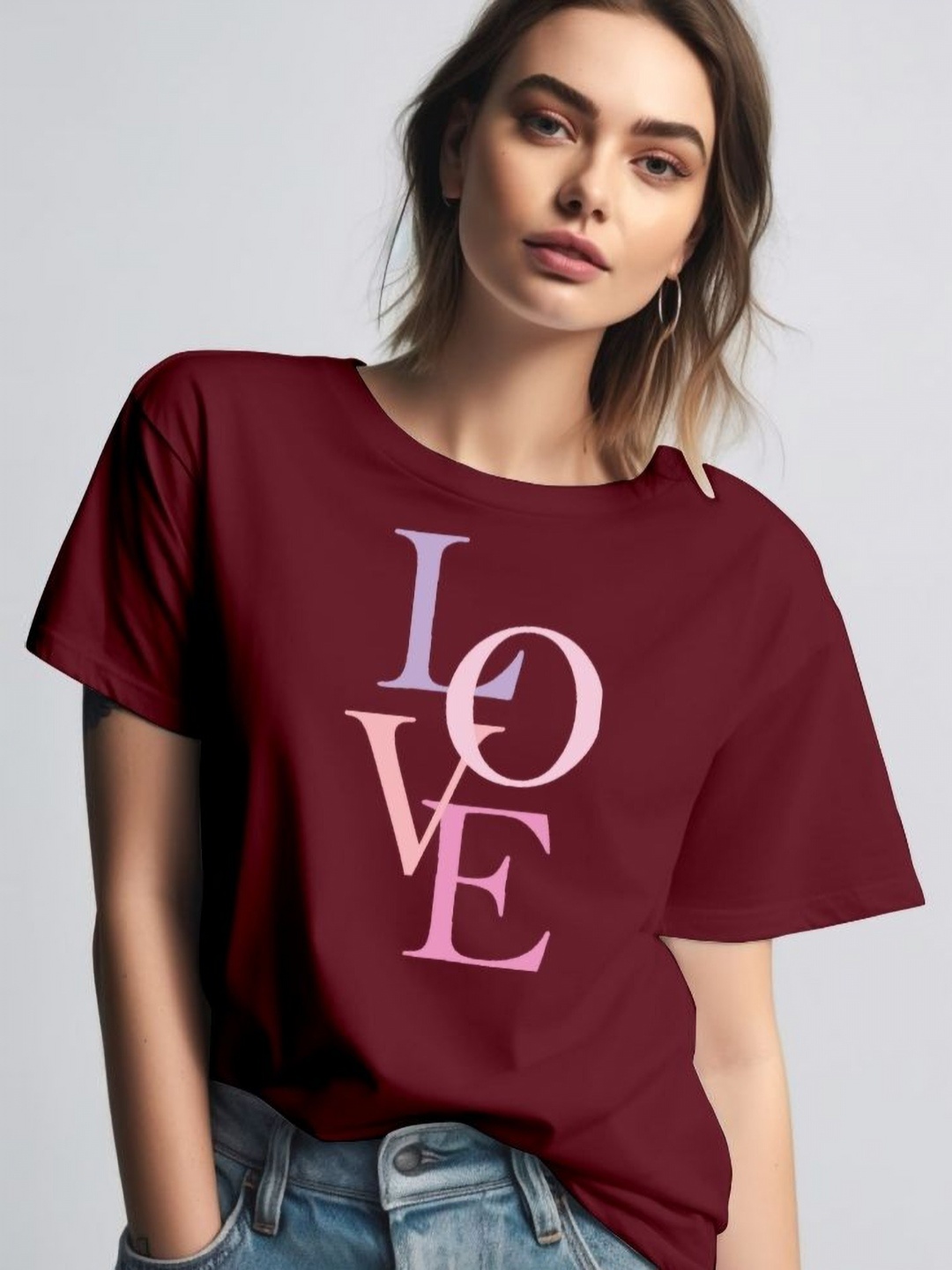 

Moda Rapido Women Printed Round Neck Tshirt, Maroon