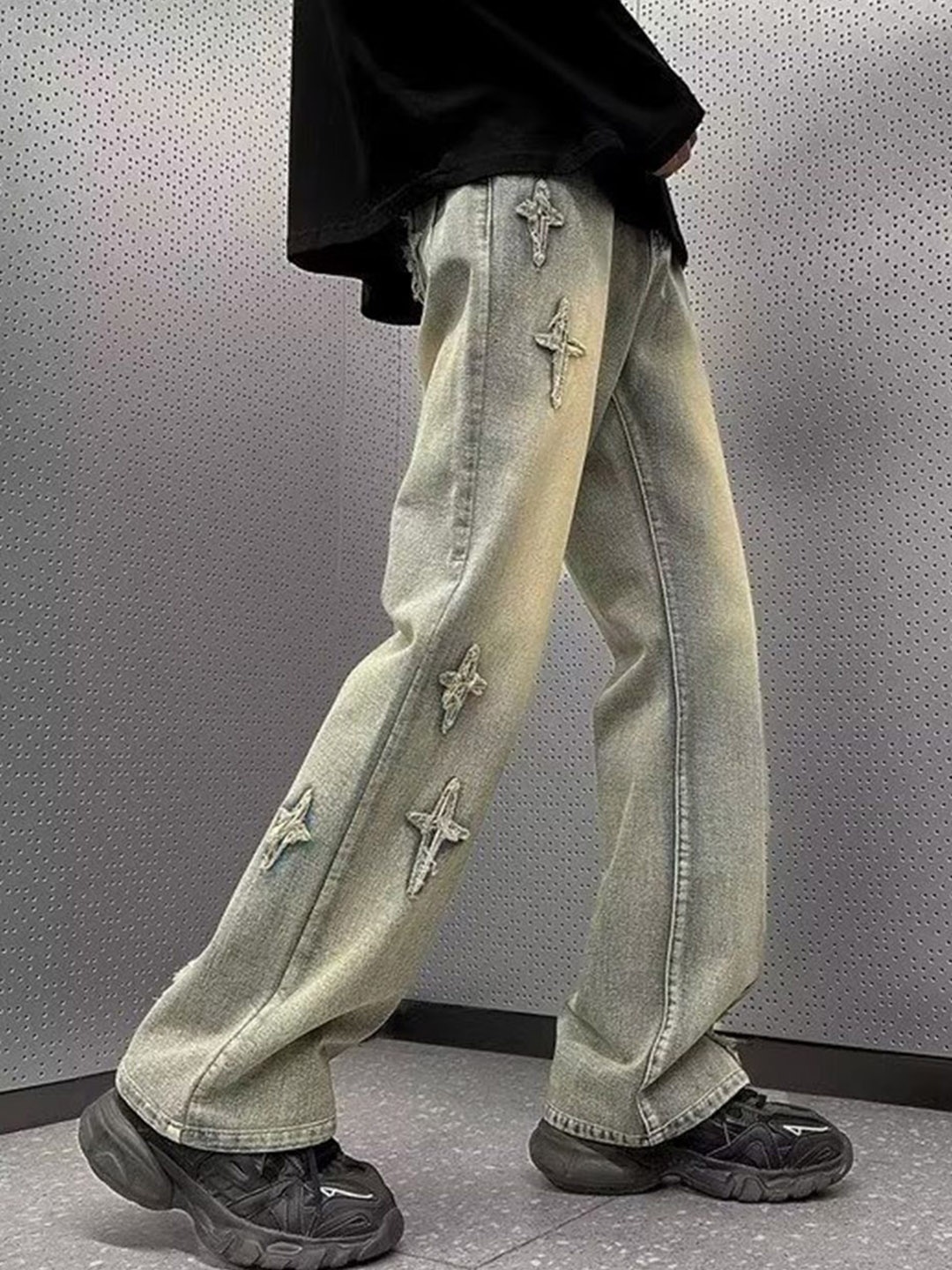 

HERE&NOW Men Highly Distressed Heavy Fade Jeans, Yellow