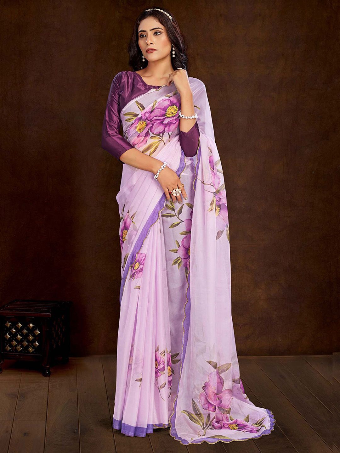

Anouk Floral Organza Saree, Lavender