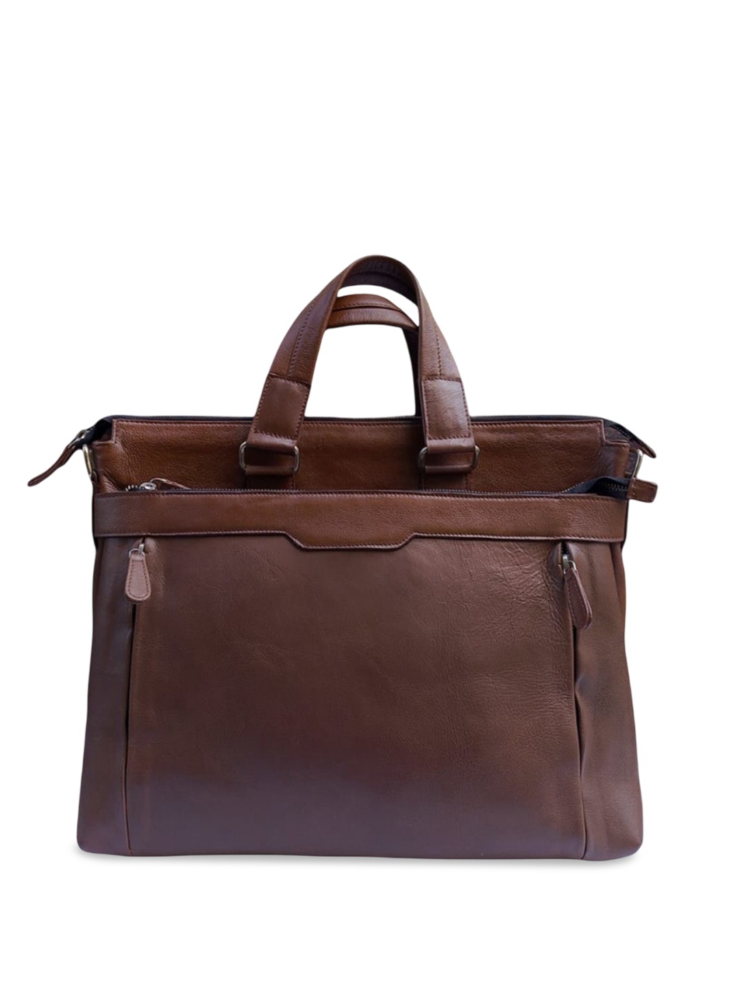 

PERKED Leather Structured Handheld Bag with Tasselled, Brown