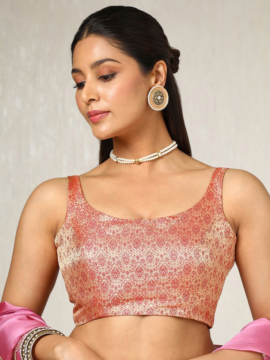 

Soch Woven Design U Neck Saree Blouse, Maroon