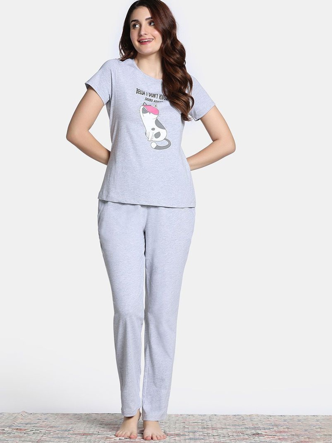 

Zivame Women Printed Night suit, Grey