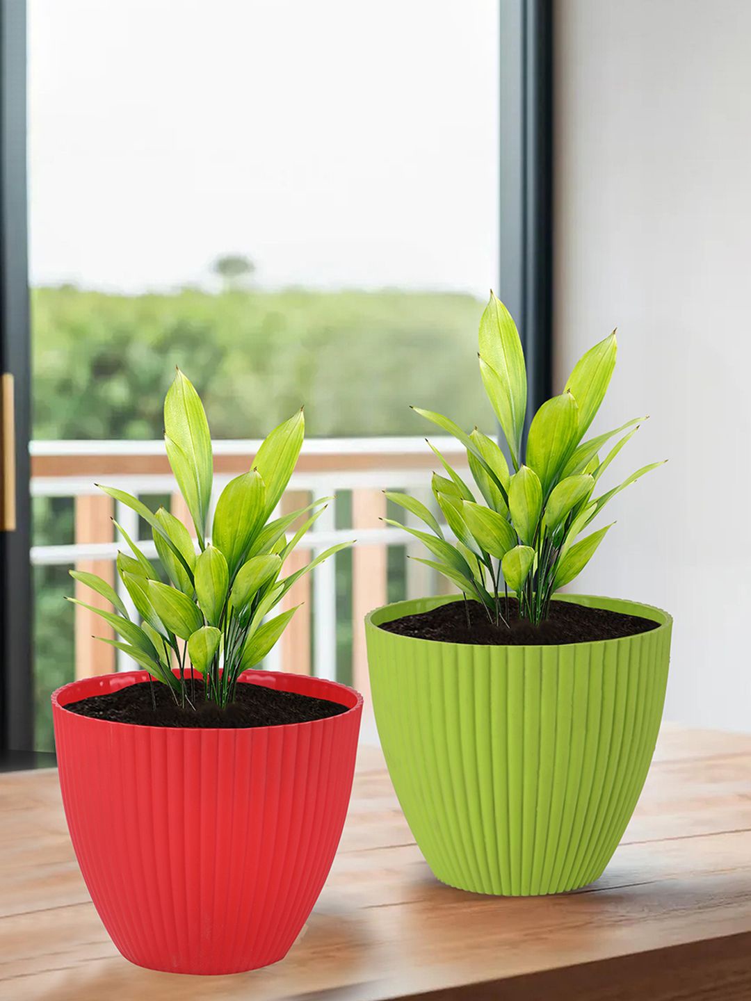 

Kuber Industries Red & Green 2 Pieces Textured Planters