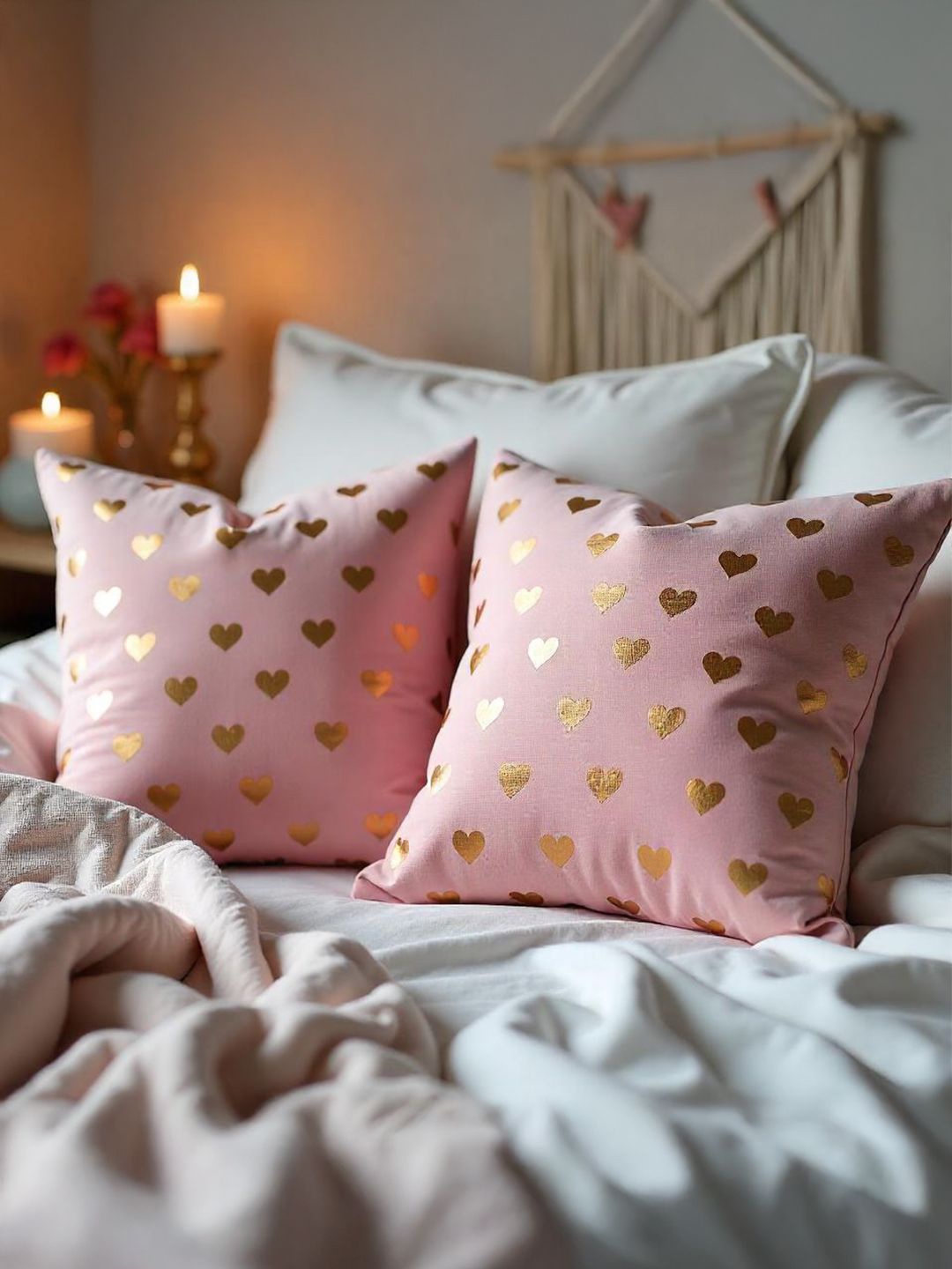 

URBAN SPACE Pink & Gold-Toned Set of 2 Embellished Velvet Square Cushion Covers