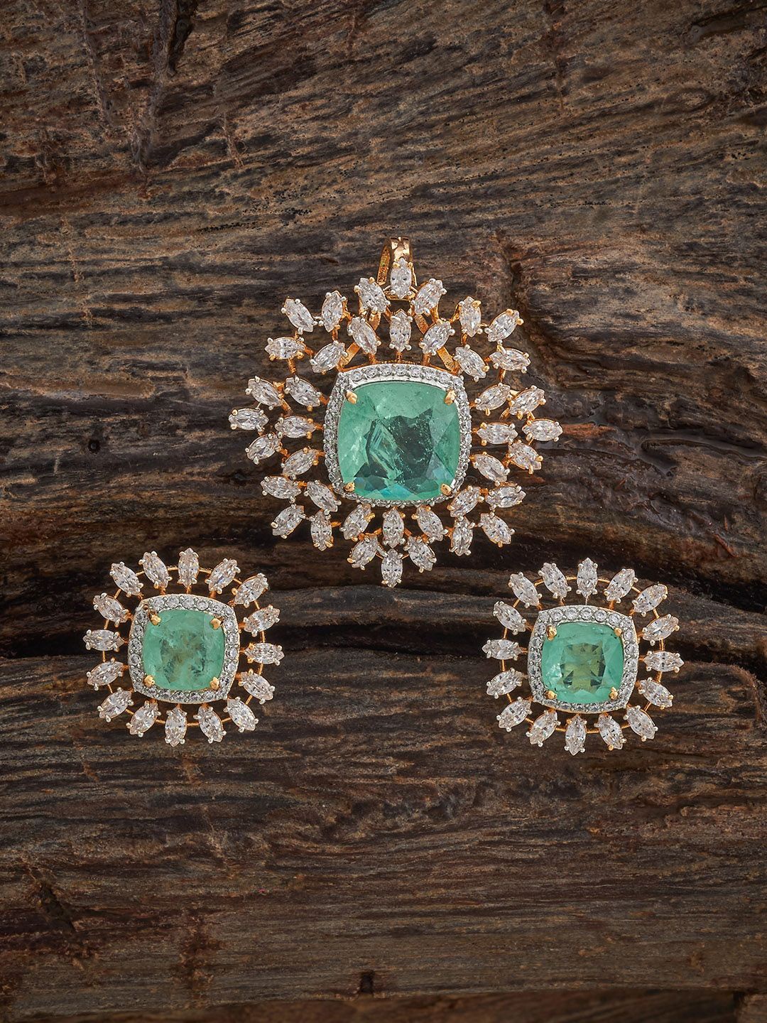 

Kushal's Fashion Jewellery Mint Rhodium Gold-Plated Party Zircon Pendant Set