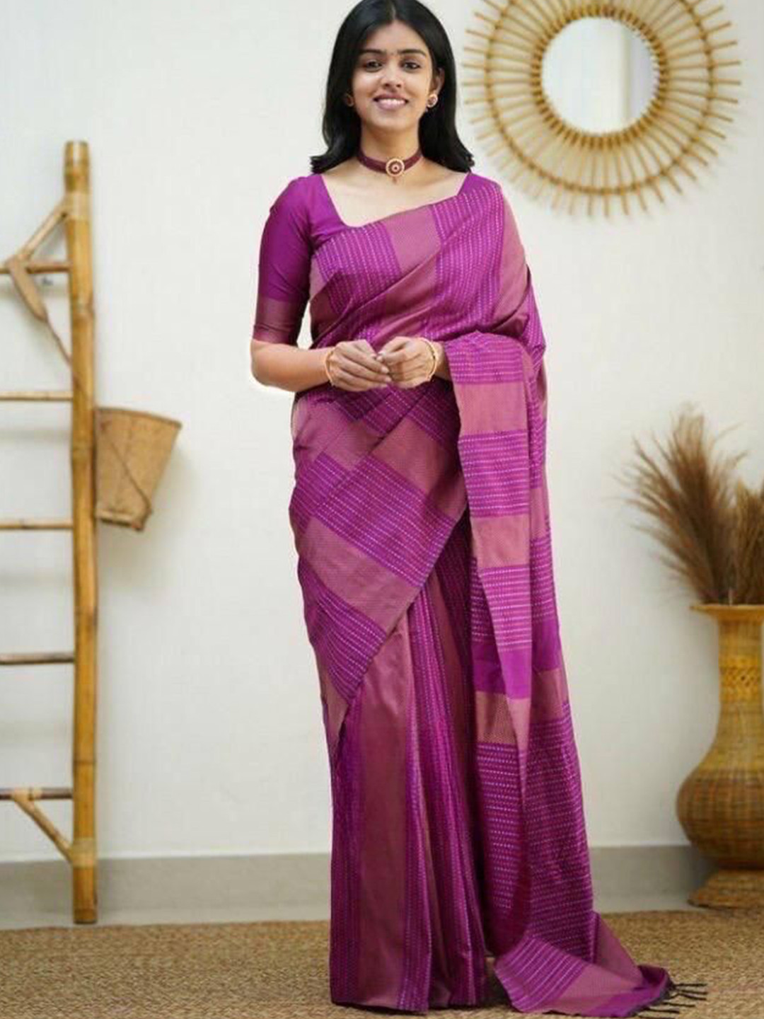 

LADY SHOPI Woven Design Zari Pure Silk Banarasi Saree, Pink