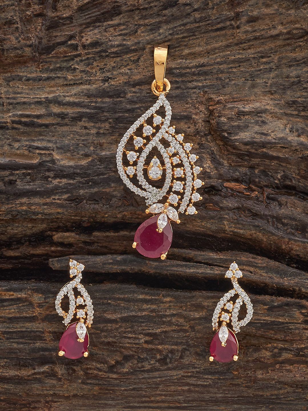 

Kushal's Fashion Jewellery Ruby Rhodium Gold-Plated Party Zircon Pendant Set