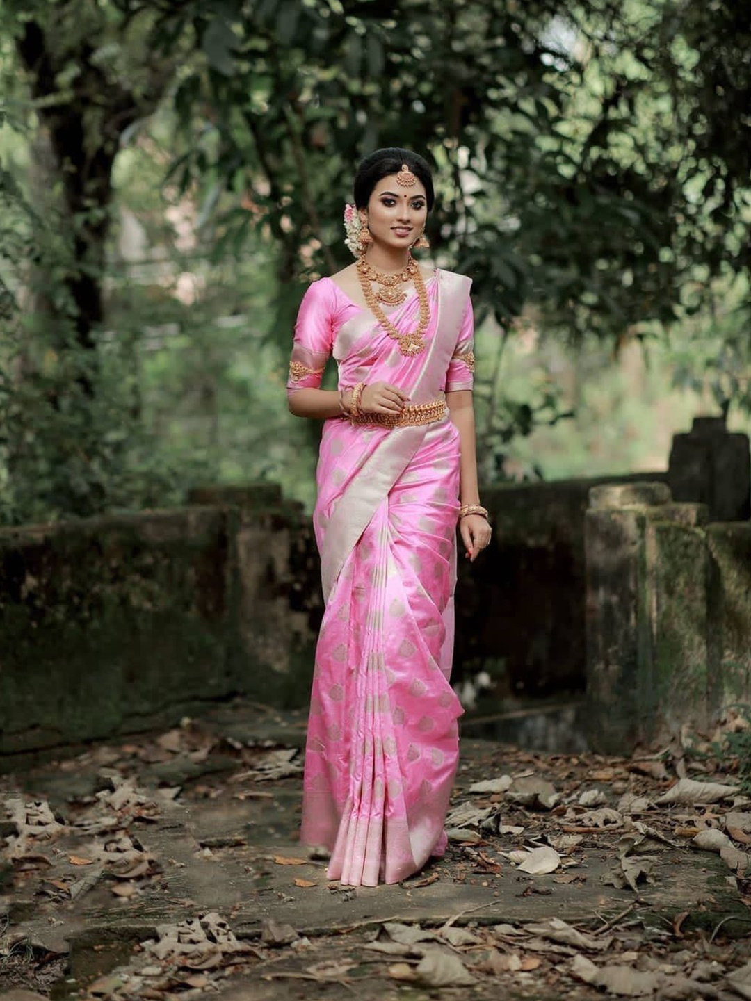 

LADY SHOPI Woven Design Zari Pure Silk Banarasi Saree, Pink