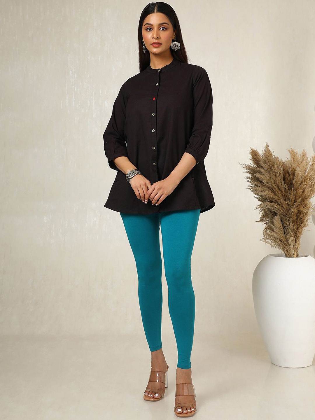 

Soch Cotton Mid-Rise Ankle-Length Leggings, Teal