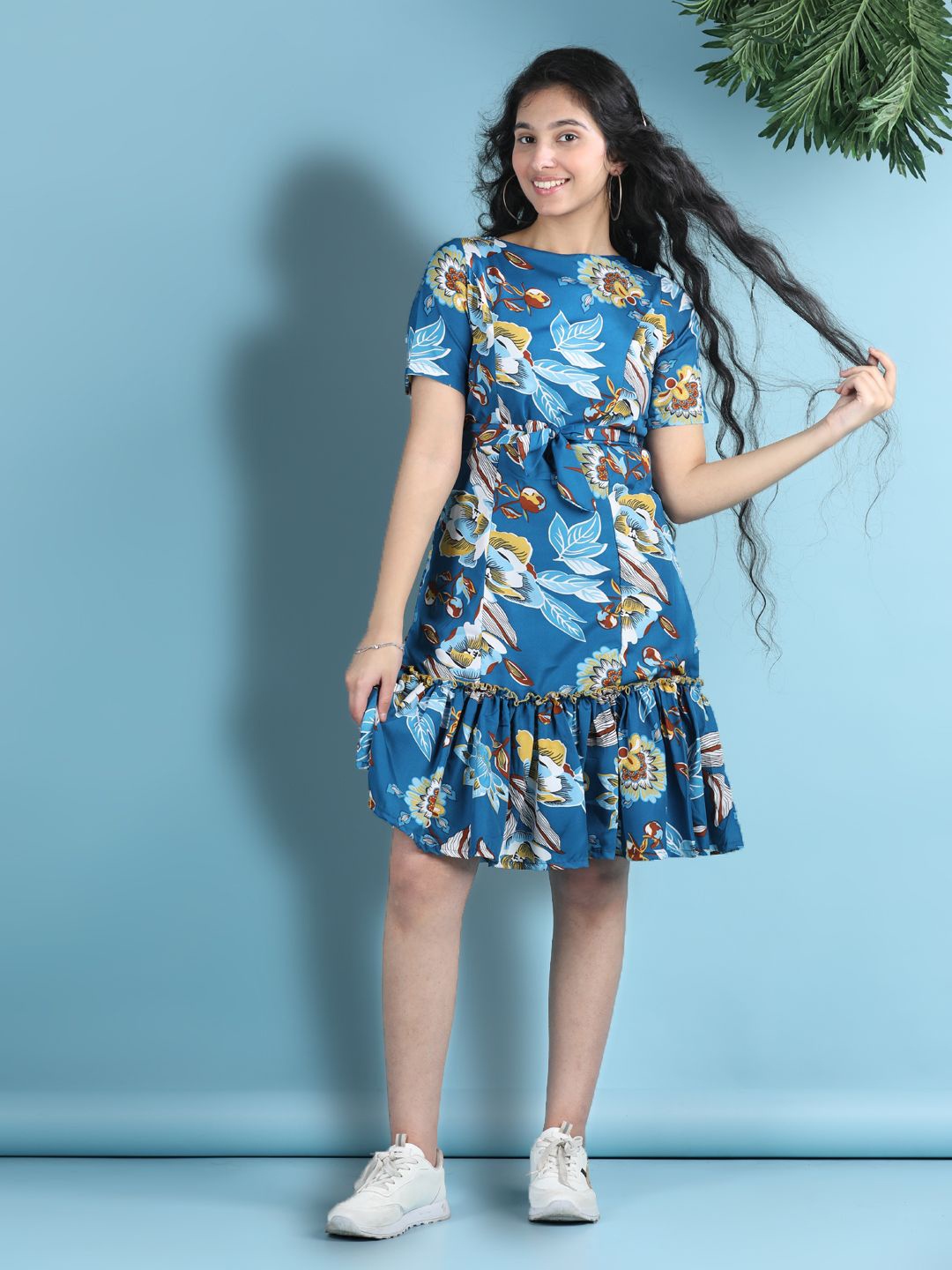 

Cutiekins Floral Print Fit & Flare Midi Dress, Blue