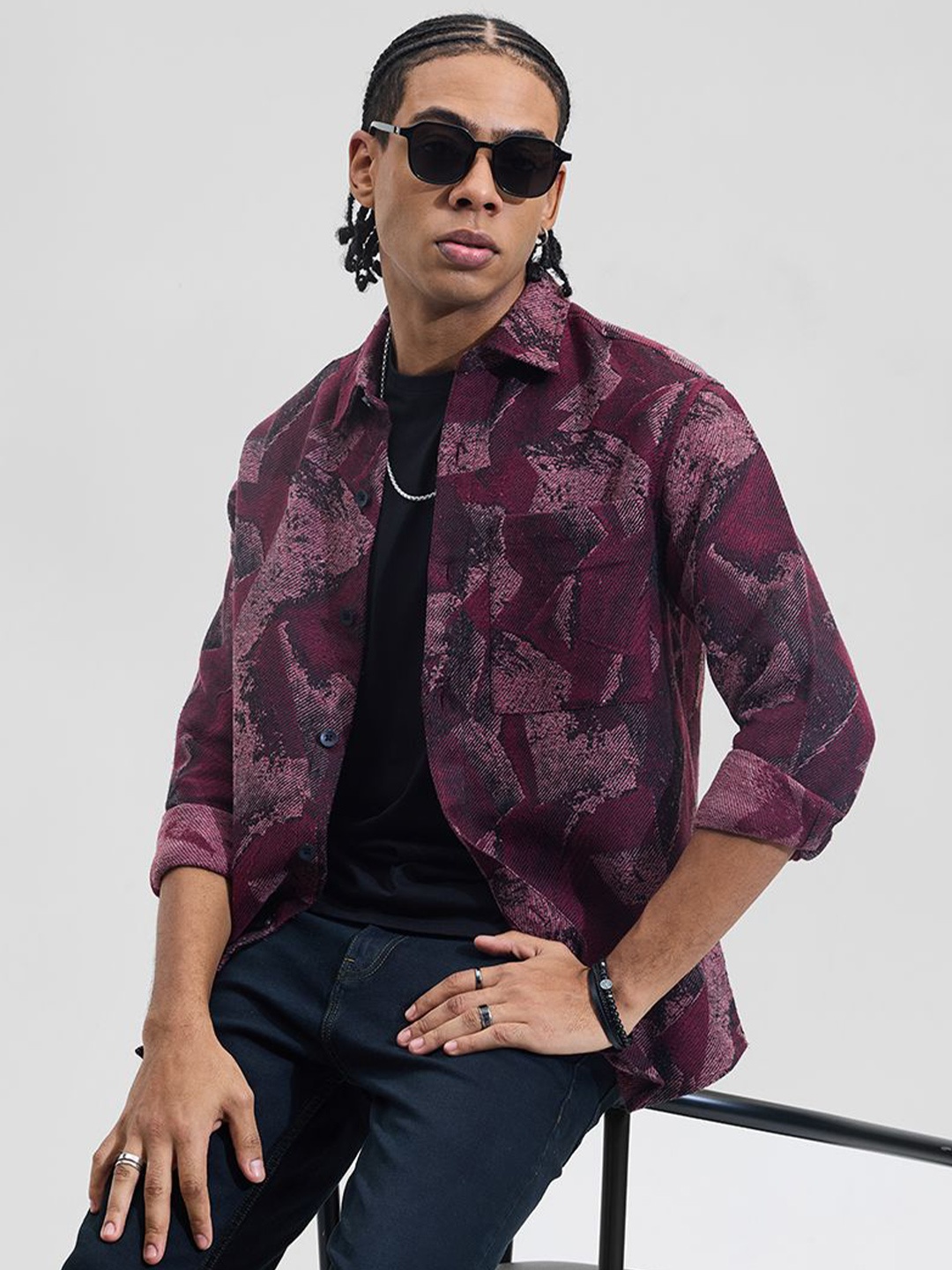 

Snitch Men Classic Opaque Printed Formal Shirt, Burgundy