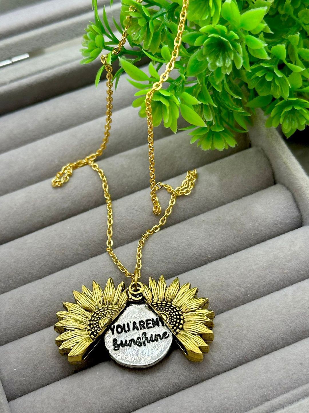 

BEYTER Stainless Steel You Are My Sunshine Open Locket Sunflower Pendant With Chain, Gold