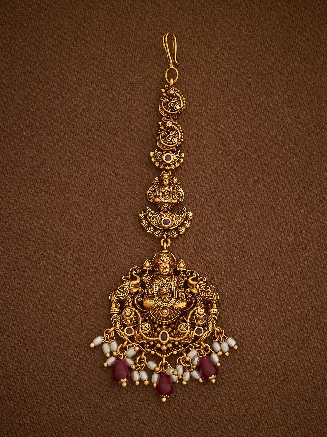 

Kushal's Fashion Jewellery Gold-Plated Stone Studded & Beaded Antique Maang Tikka