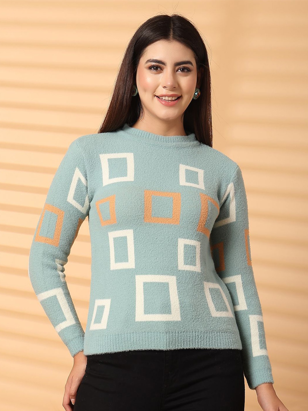 

Moda Rapido Geometric Woollen Top, Green