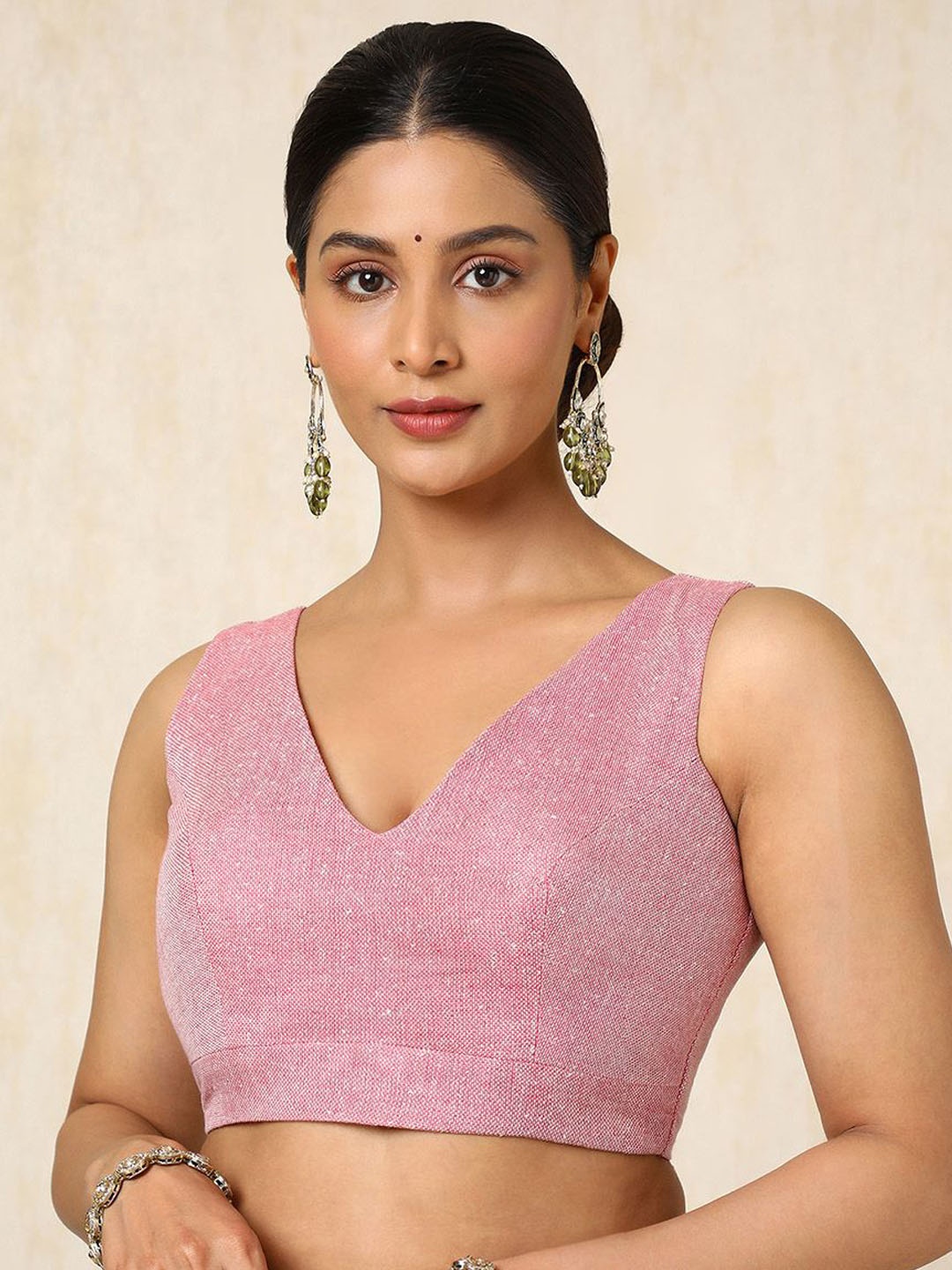 

Soch Woven Design V Neck Saree Blouse, Pink