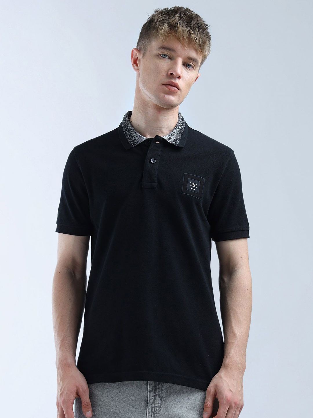 

Flying Machine Men Solid Polo Collar Cotton T-shirt, Black