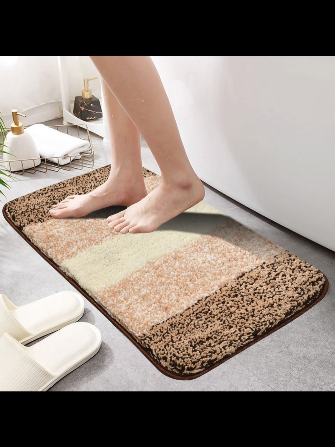 

MAA HOME CONCEPT Brown & Beige Textured Microfiber Anti Skid 1600GSMBathMat