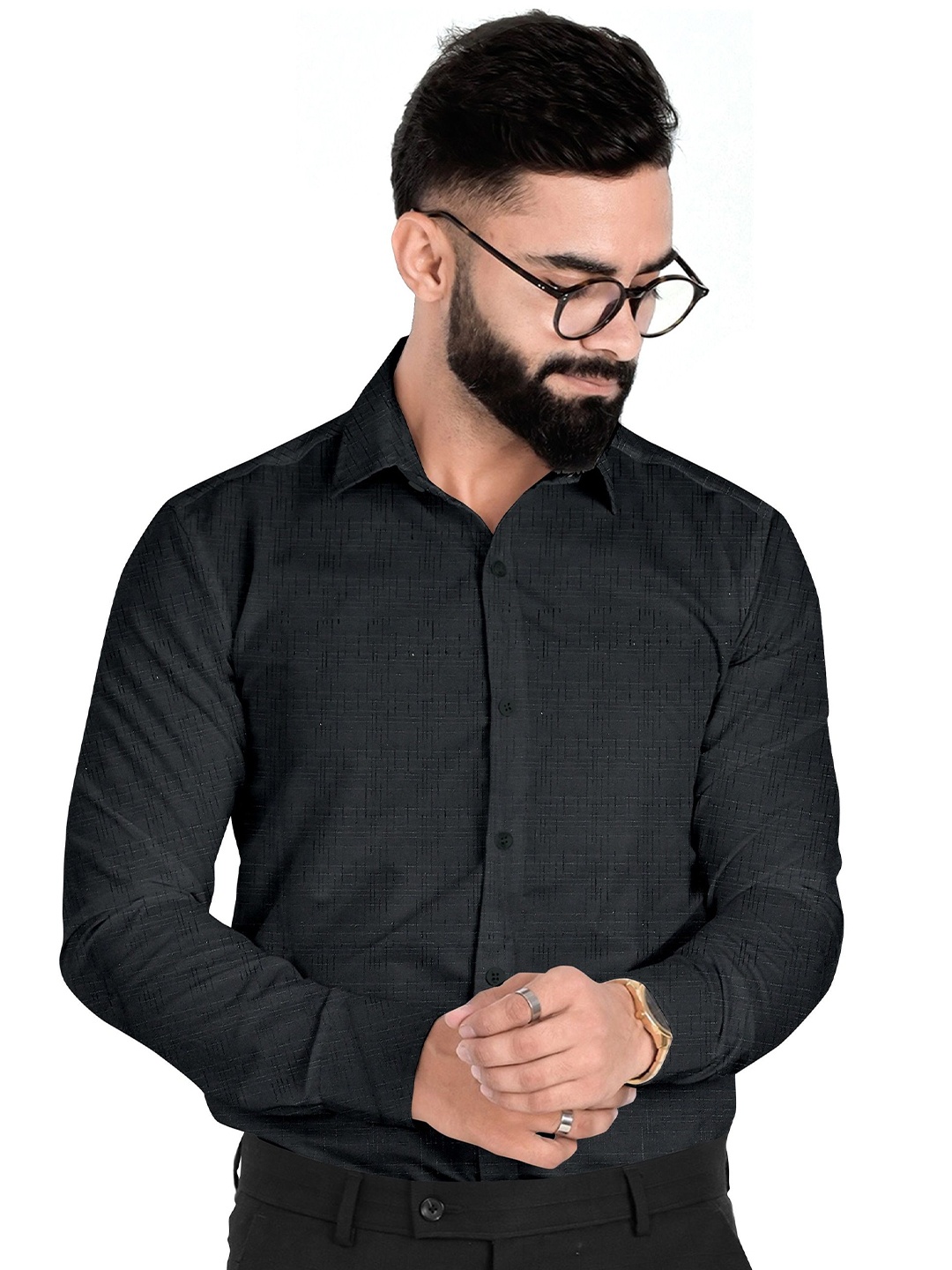 

Fashion FRICKS Men Classic Semi Sheer Casual Shirt, Black