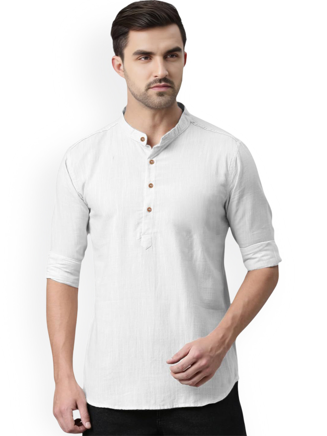 

Vida Loca Band Collar Pure Cotton Straight Short Kurta, White
