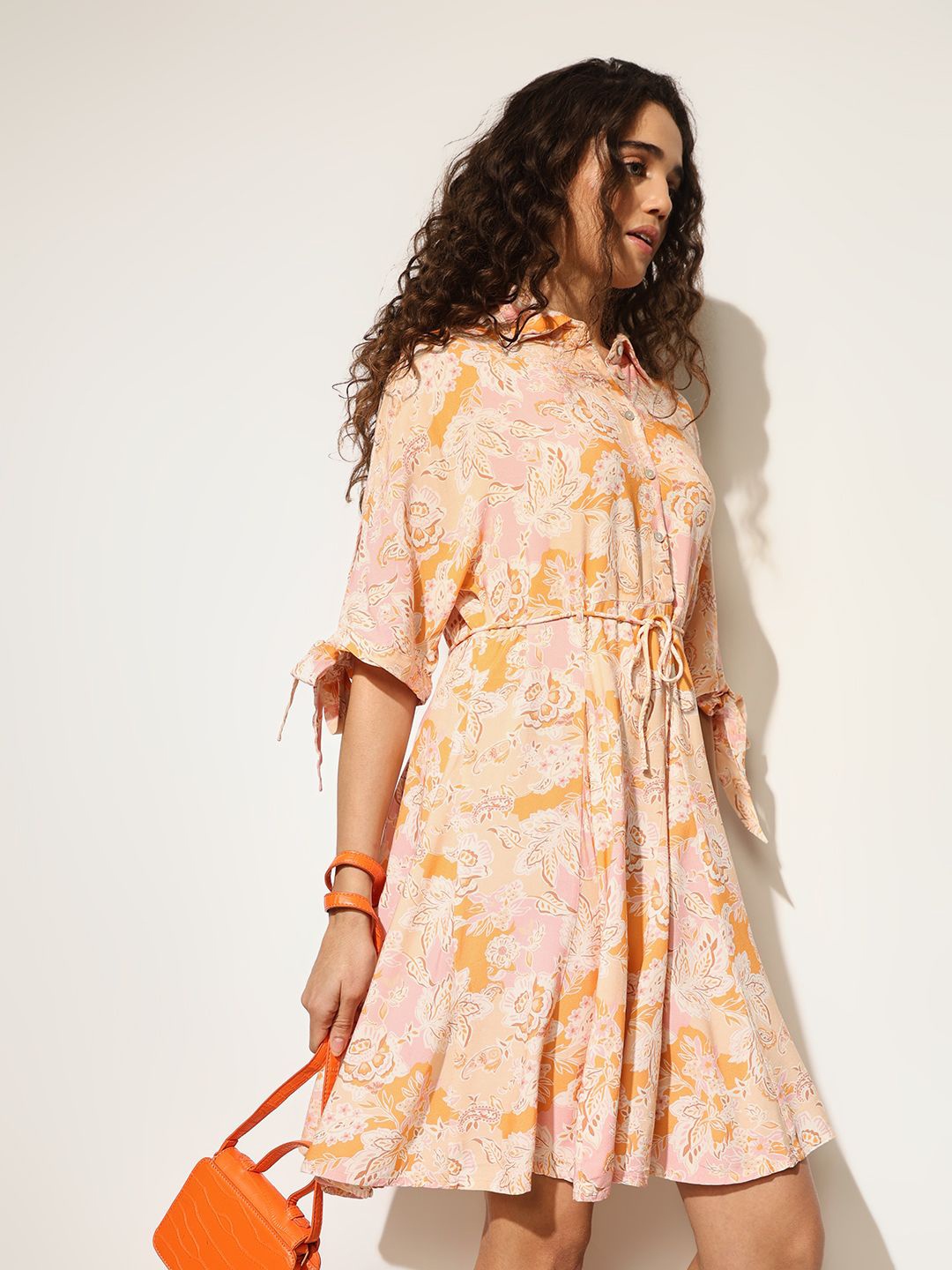 

ONLY Floral Print Shirt Mini Dress, Pink