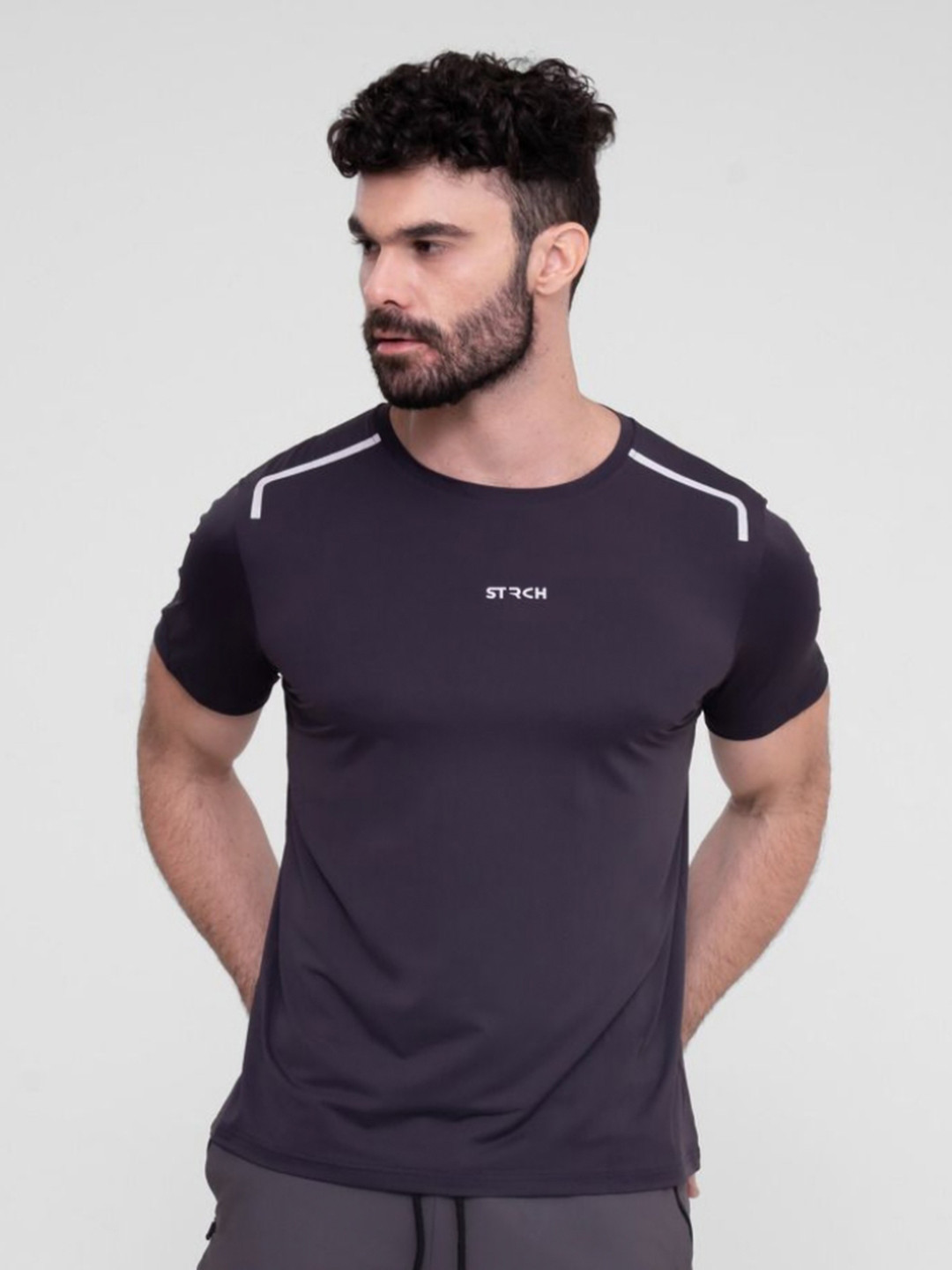 

STRCH Men Anti Odour Typography Printed Round Neck T-shirt, Black