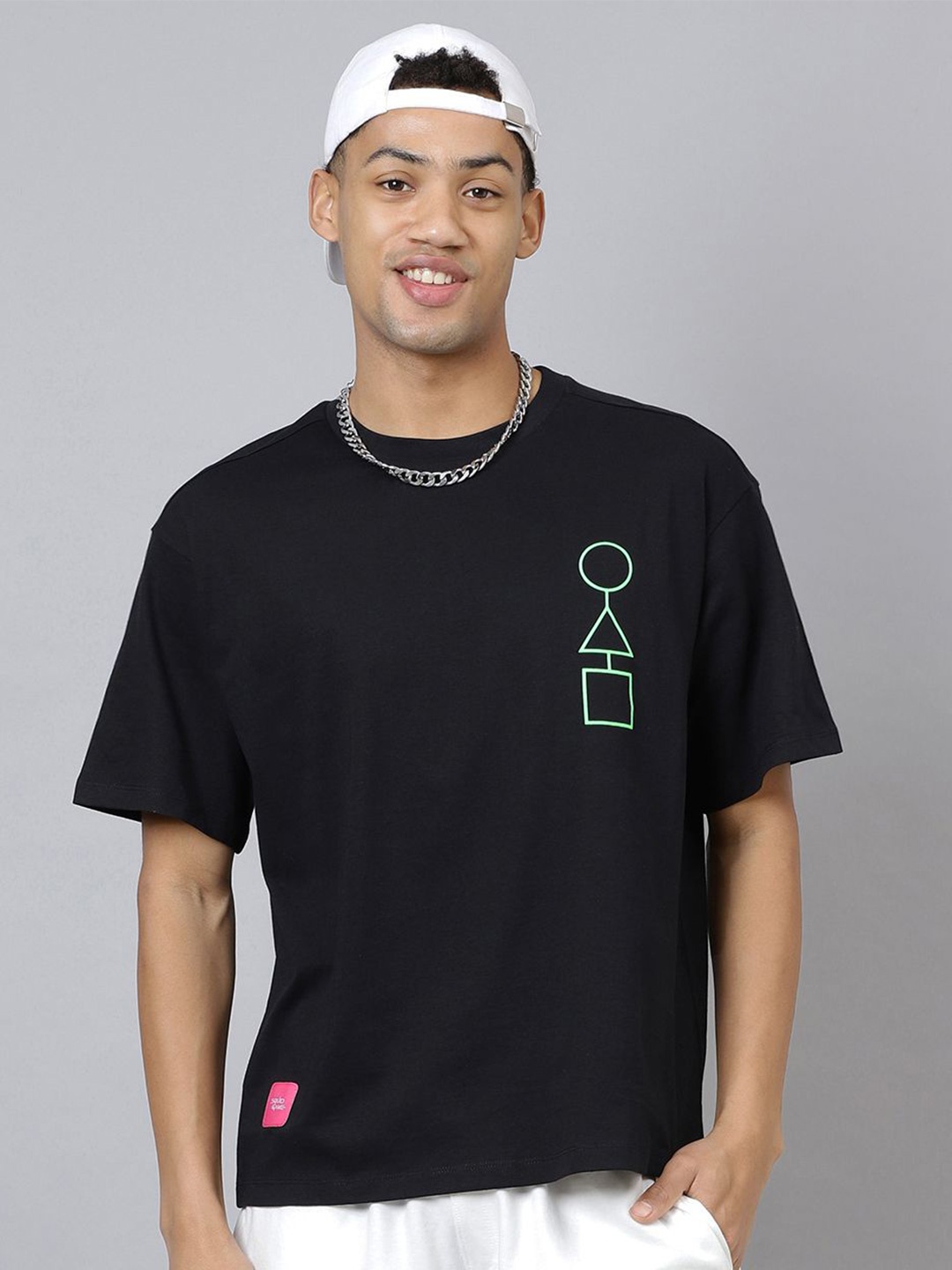 

Free Authority Men Graphic Printed Round Neck Cotton Oversized T-shirt, Black