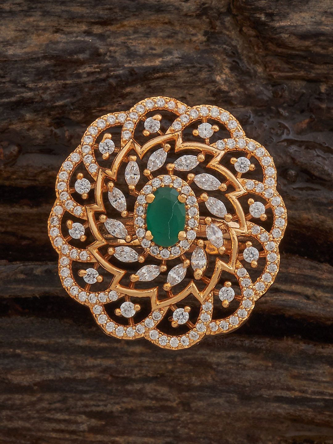 

Kushal's Fashion Jewellery Gold-Plated Cubic Zirconia Studded Finger Ring