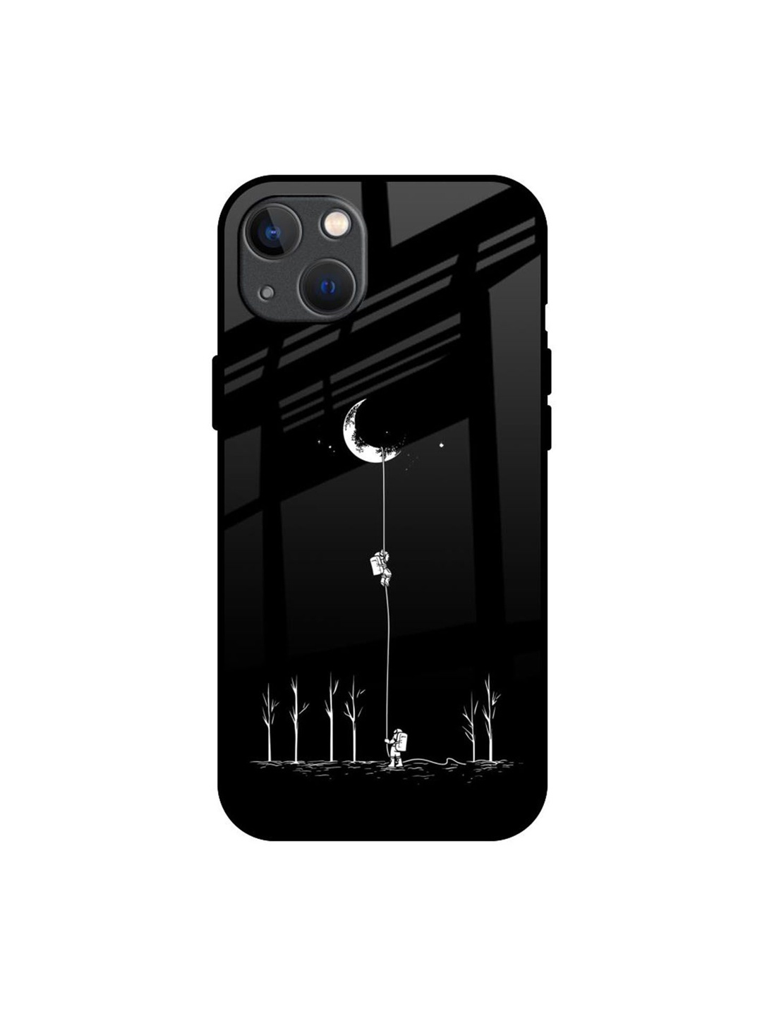 

QRIOH Catch the Moon Real Printed iPhone 13 Back Case, Black