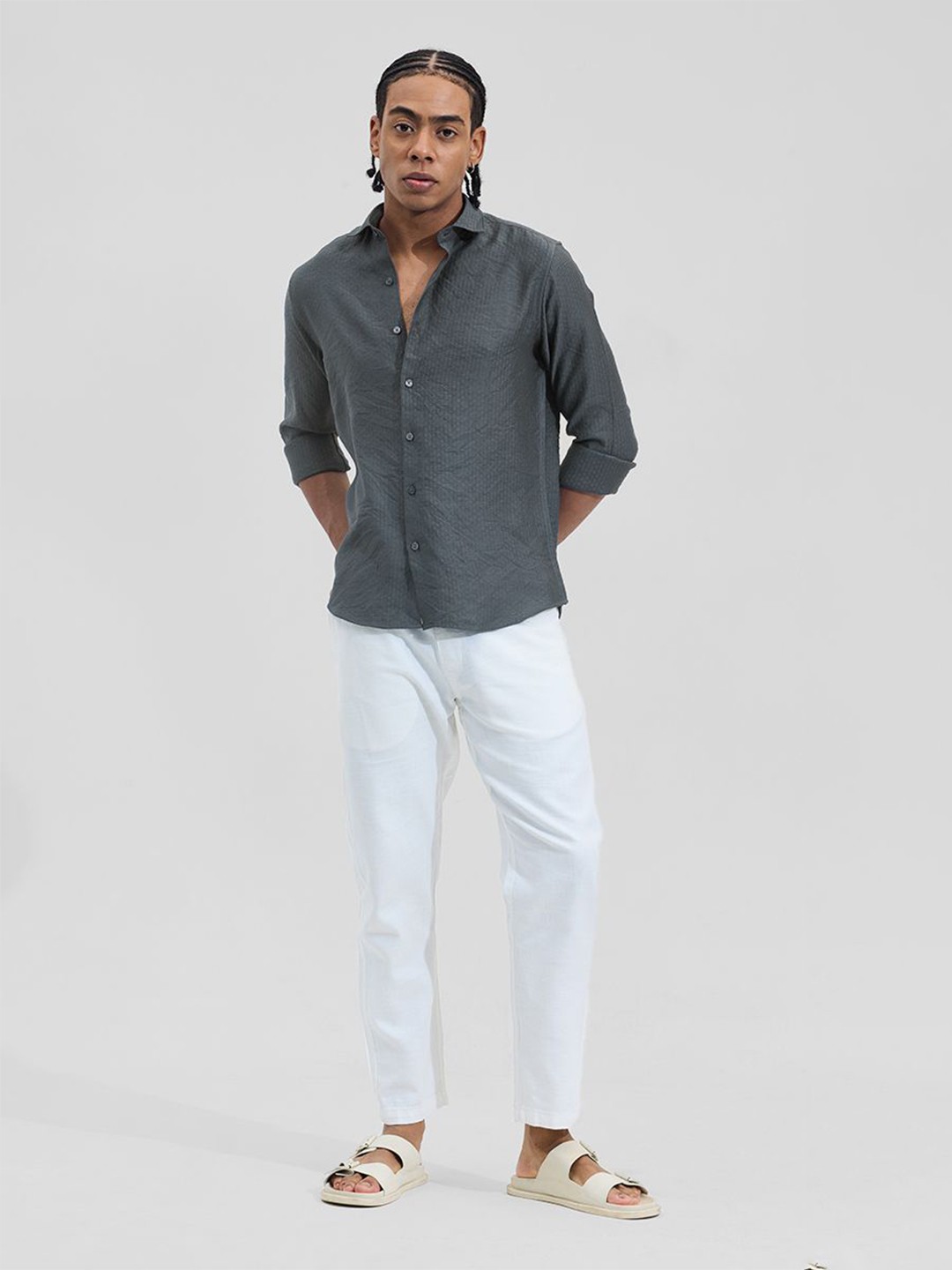 

Snitch Men Slim Fit Opaque Formal Shirt, Charcoal