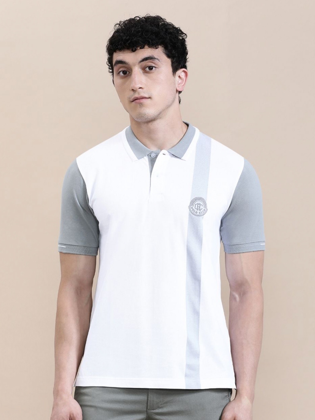 

Crocodile Men Panel Print Polo T-shirt with Cheese Embroidery, White