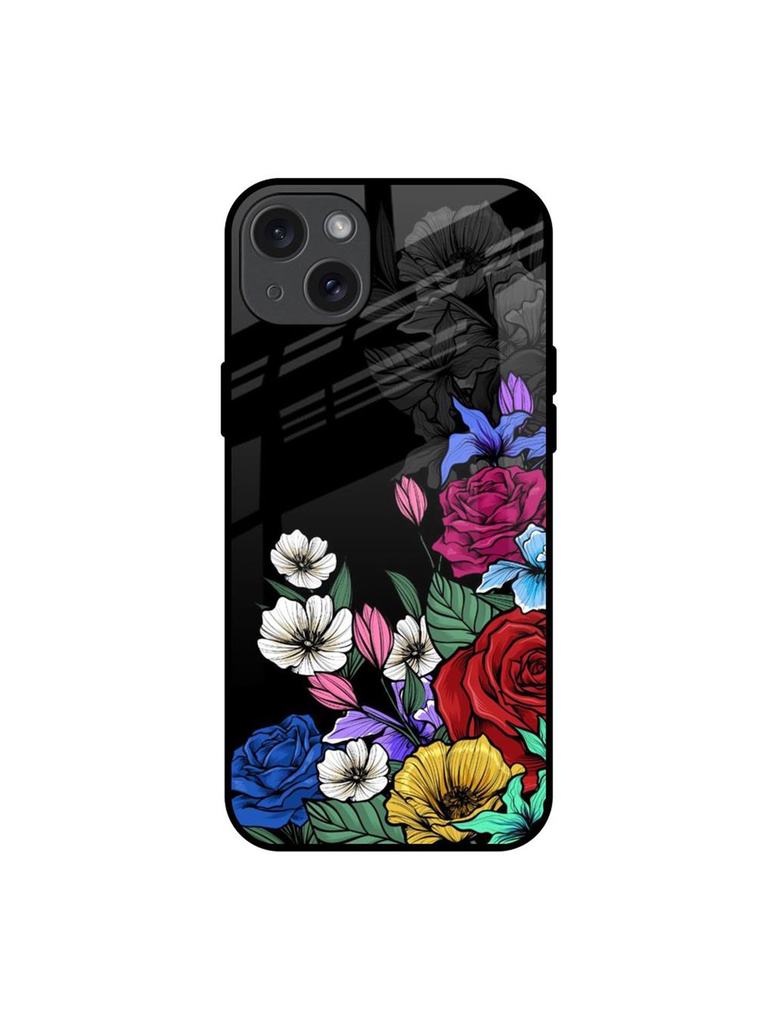 

QRIOH Rose Flower Bunch Art Real Printed iPhone 15 Plus Back Case, Black