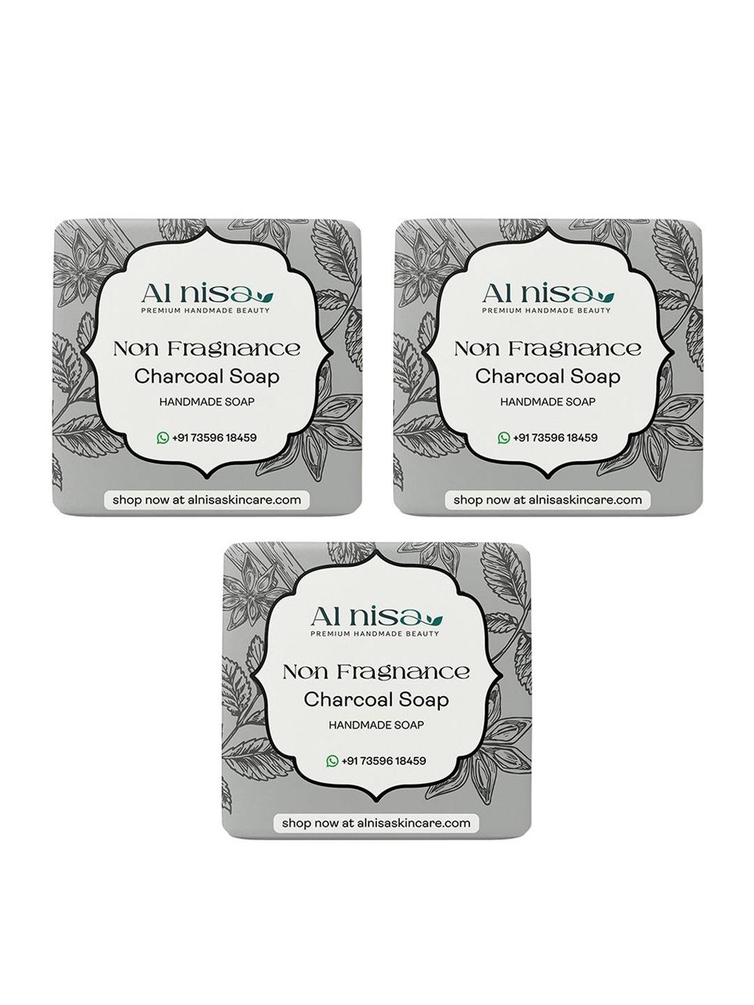 

Al Nisa Set Of 3 Charcoal Handmade Soap- 100 g Each, Black