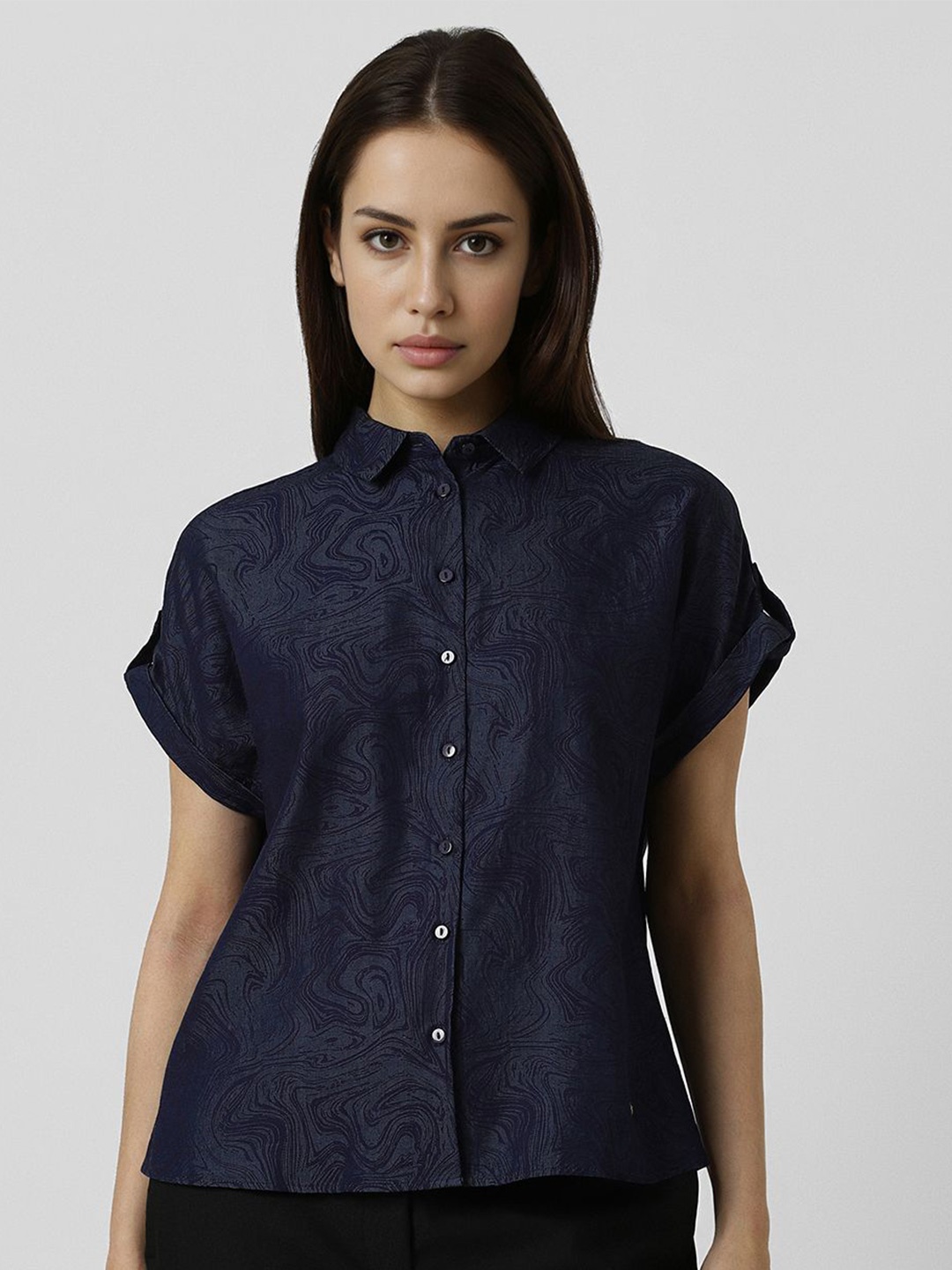 

Van Heusen Woman Women Opaque Printed Casual Shirt, Navy blue