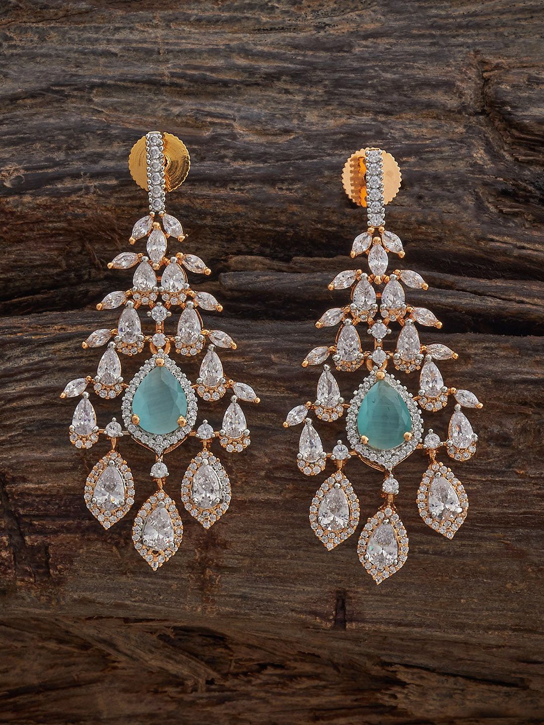 

Kushal's Fashion Jewellery Mint Rhodium-Gold Plated Zircon Studded Classic Drop Earrings, Blue