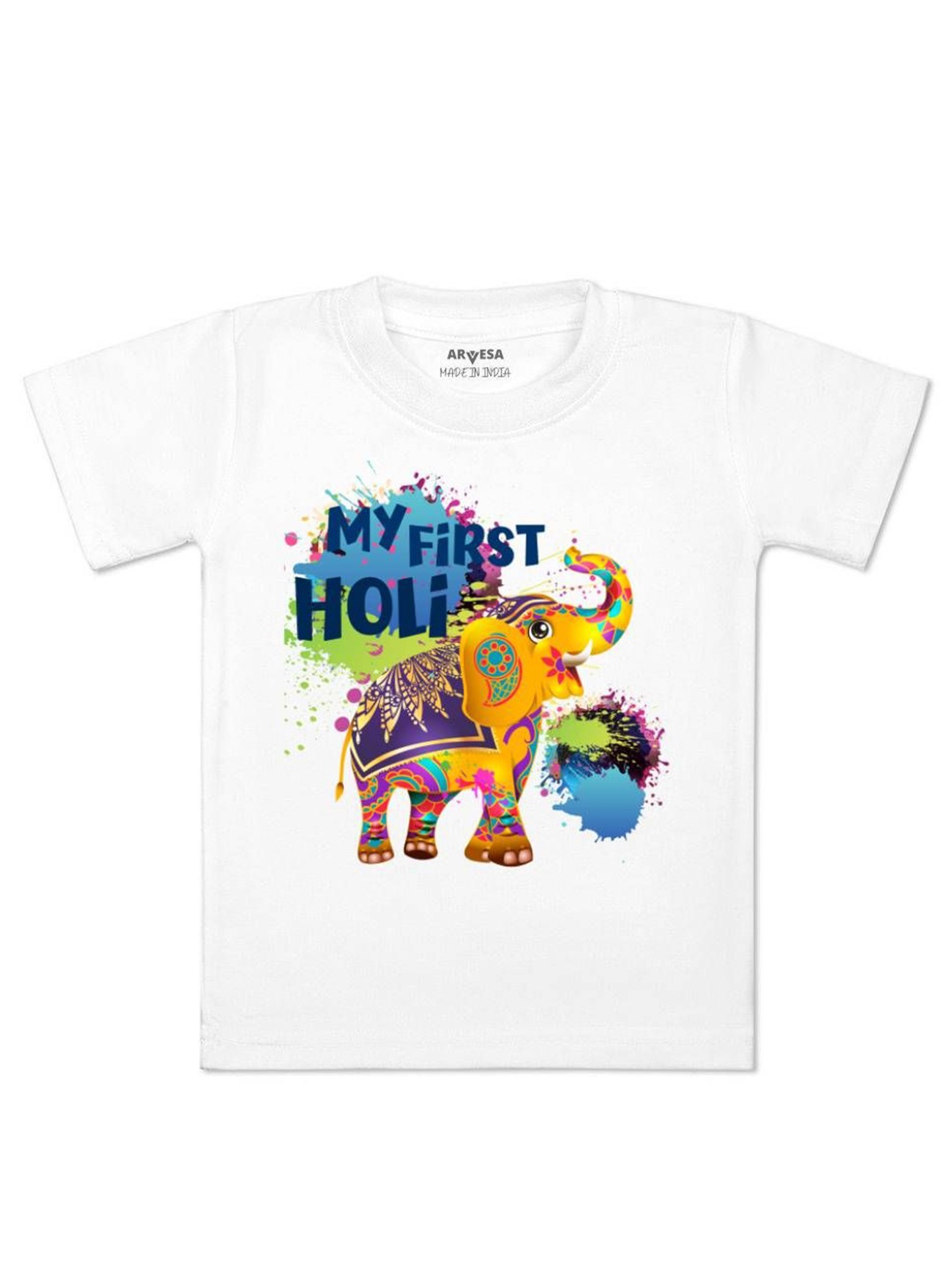 

Arvesa My First Holi Printed Regular Fit Tshirt, White