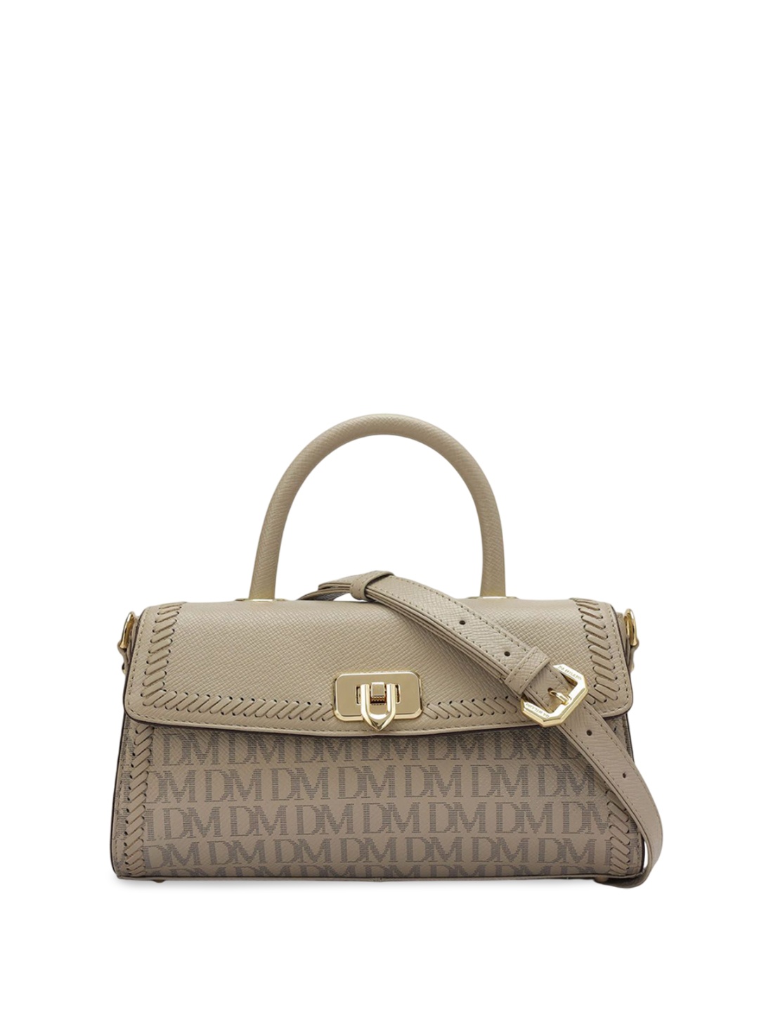 

Da Milano Textured Leather Structured Satchel with Quilted, White