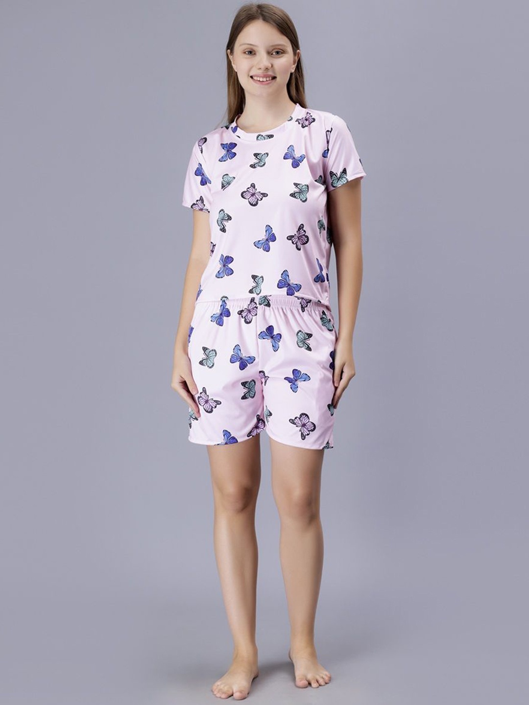 

XPIOX Printed T-Shirt & Shorts Night Suits, Pink