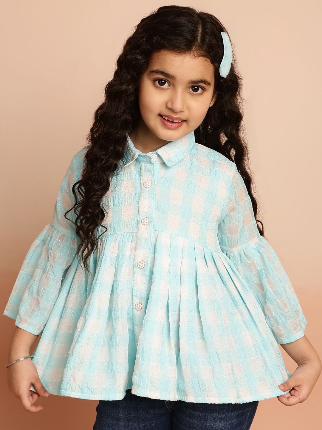 

Miss & Chief Checked Georgette Shirt Style Top, Blue