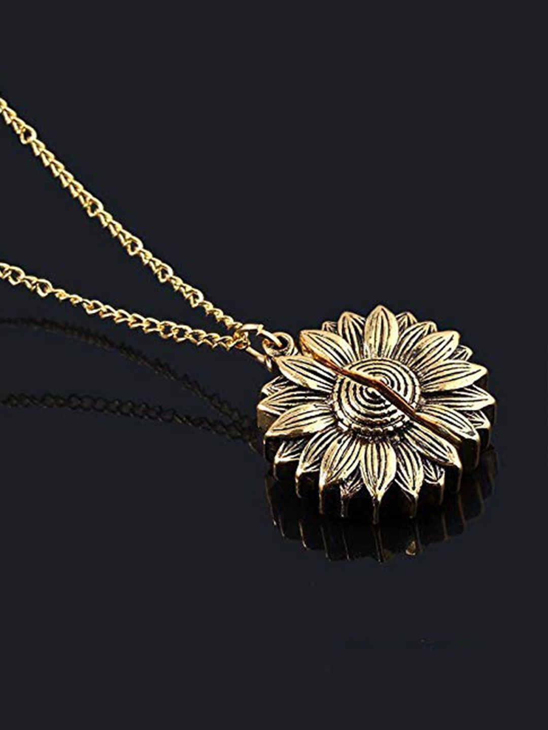 

BEYTER Stainless Steel You Are My Sunshine Open Locket Sunflower Pendant With Chain, Gold