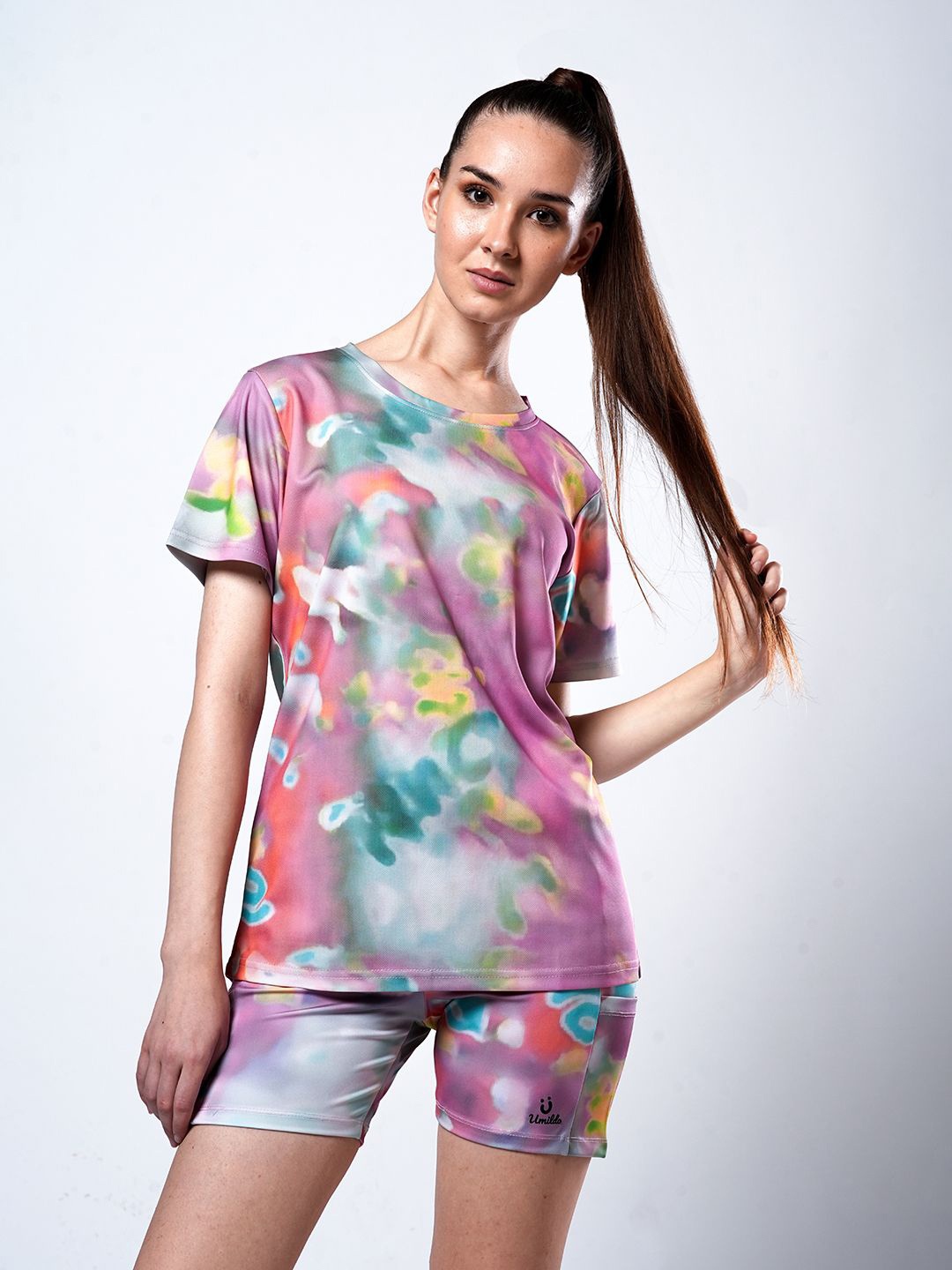 

UMILDO Tie And Dye Round Neck T-Shirt With Shorts Tracksuit, Pink
