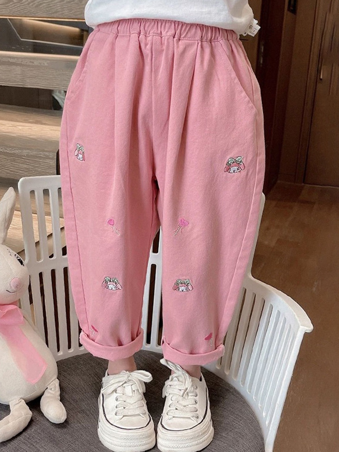 

LULU & SKY Girls Tapered Fit Trousers, Pink