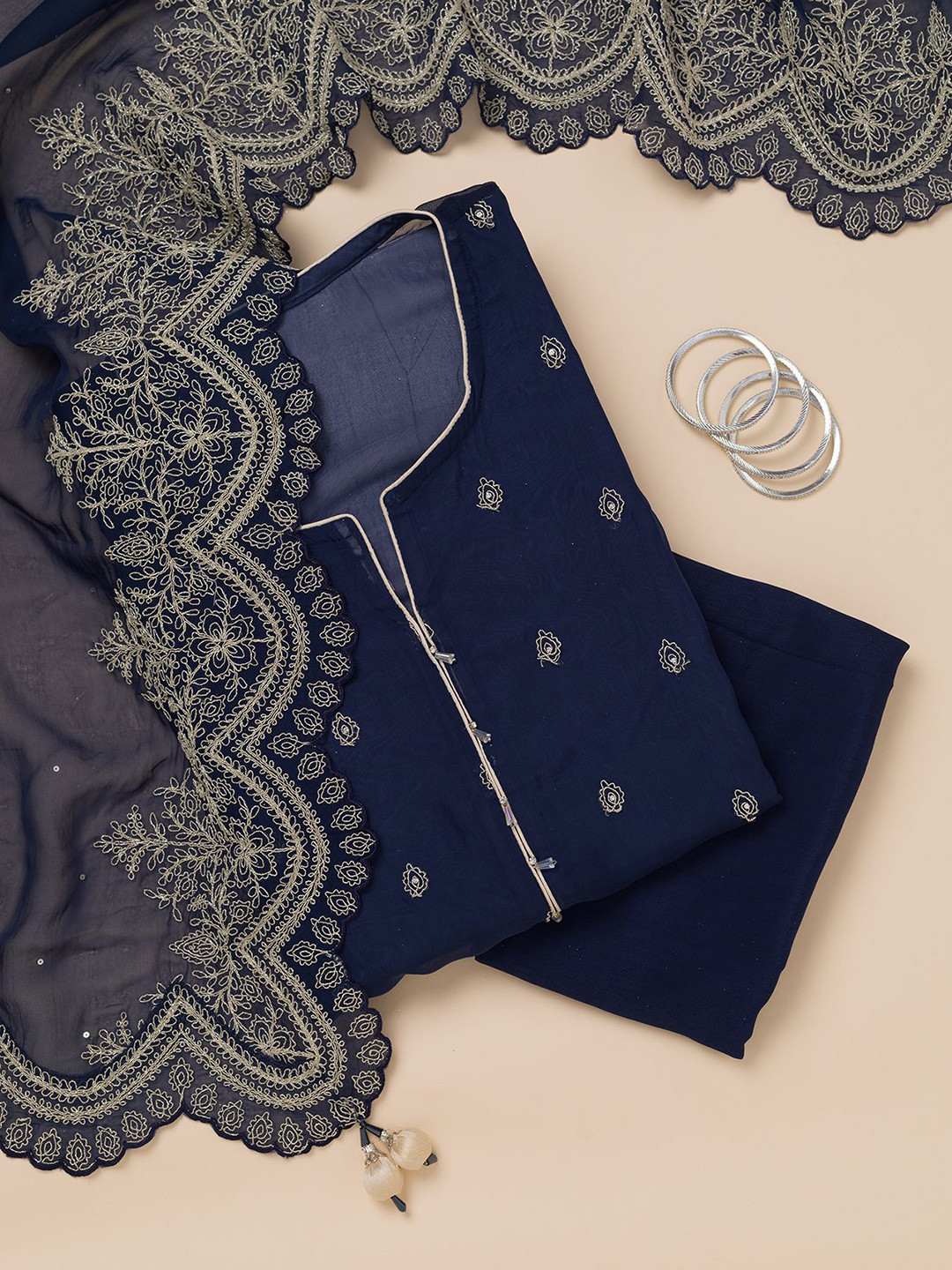 

Koskii Ethnic Motifs Embroidered Unstitched Dress Material, Blue
